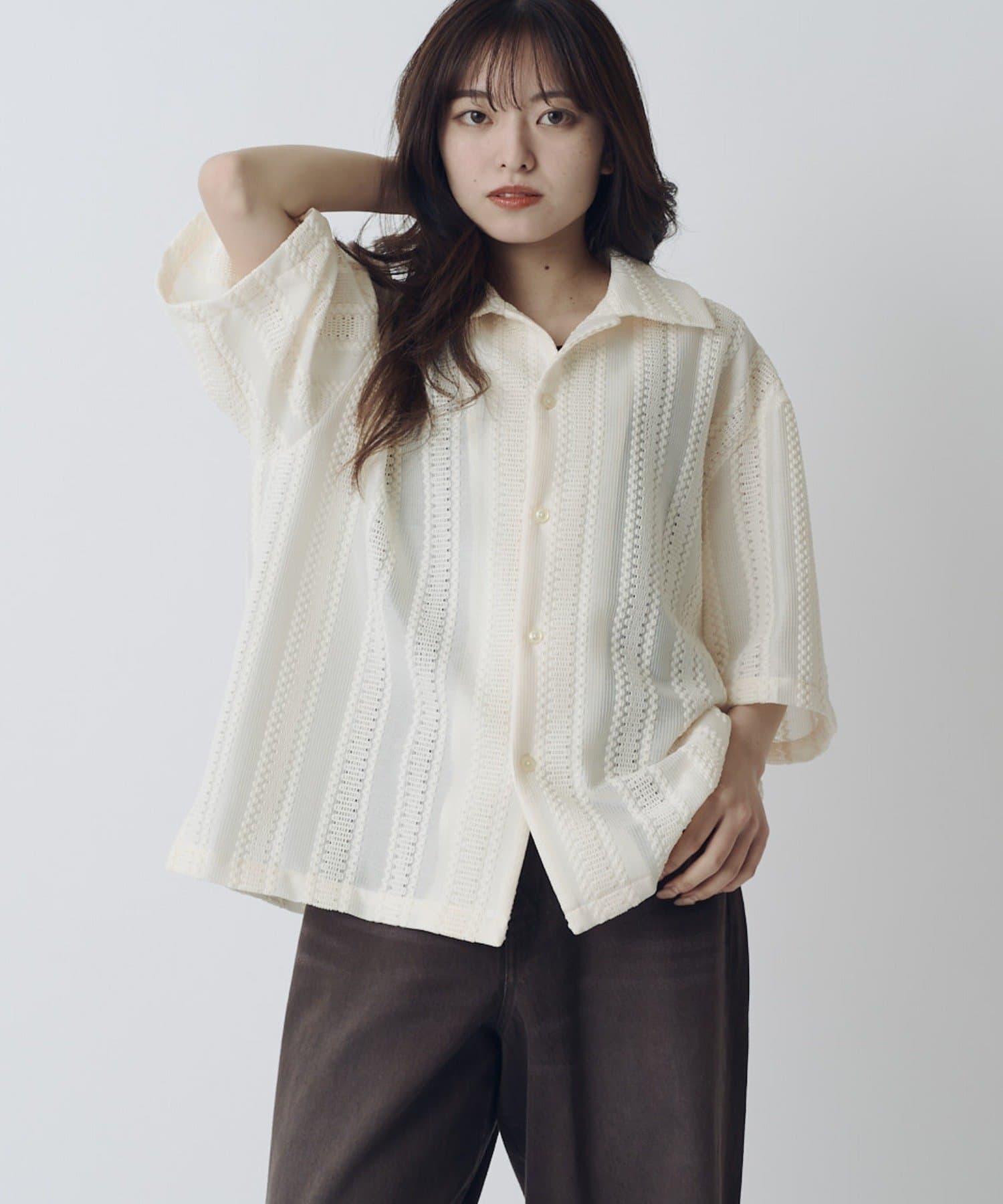 Lui's(ルイス) ウーリーレースオープンカラーシャツ