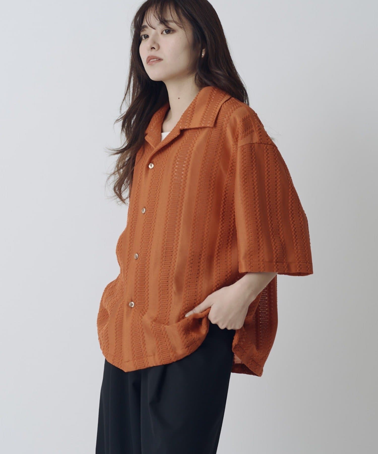 Lui's(ルイス) ウーリーレースオープンカラーシャツ