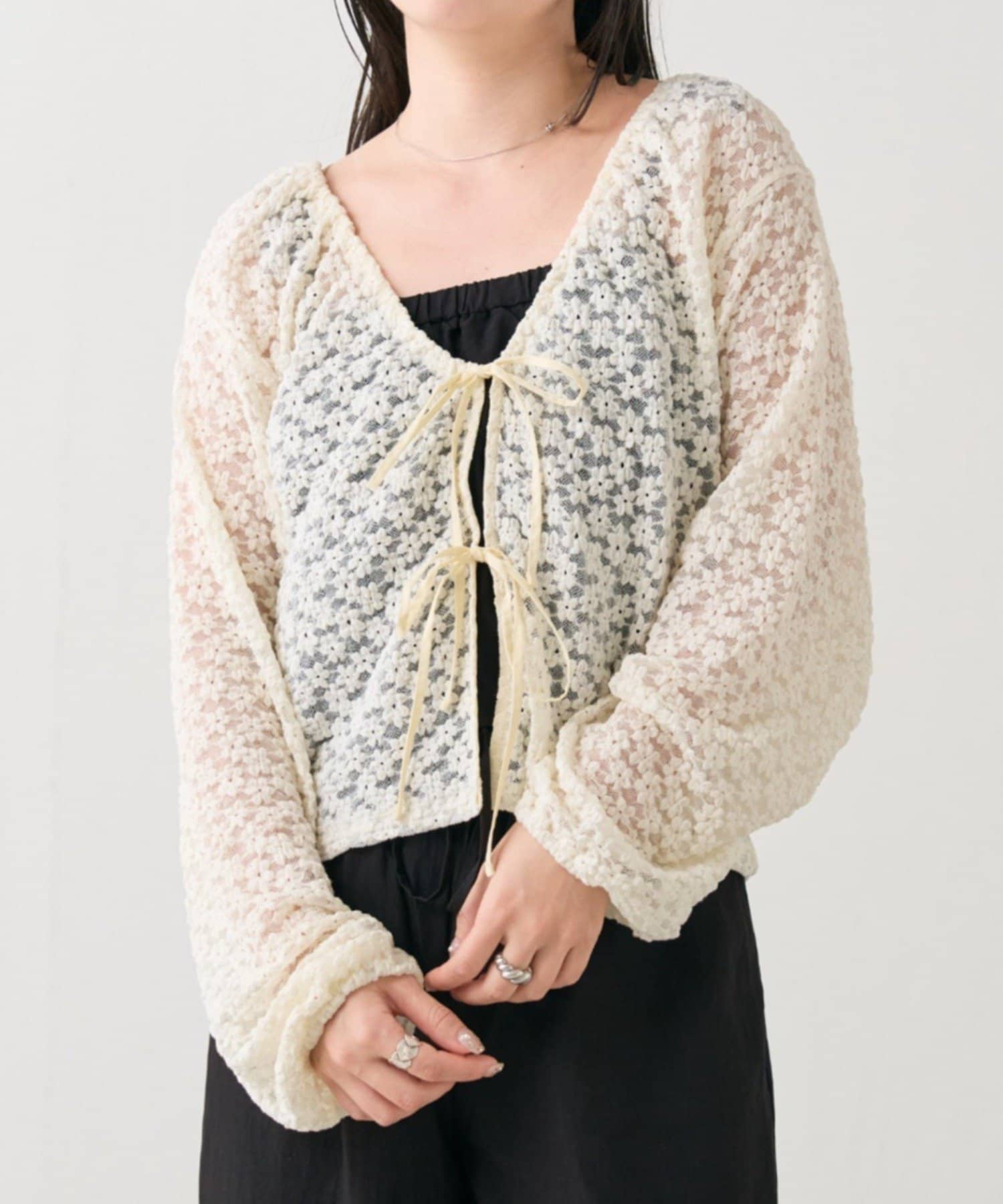 Kastane(カスタネ) B レースカットソー2WAYリボンカーディガン