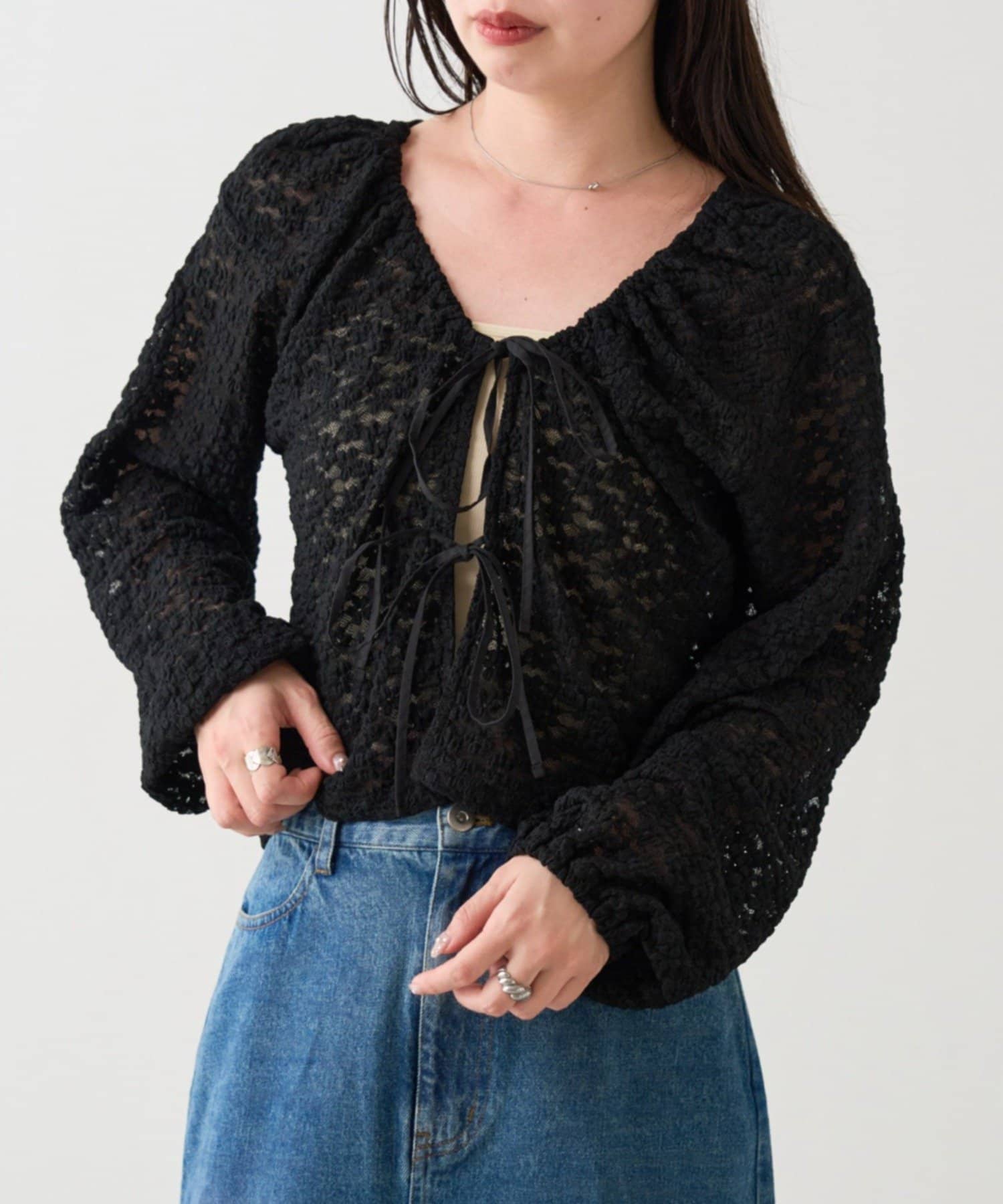 Kastane(カスタネ) B レースカットソー2WAYリボンカーディガン