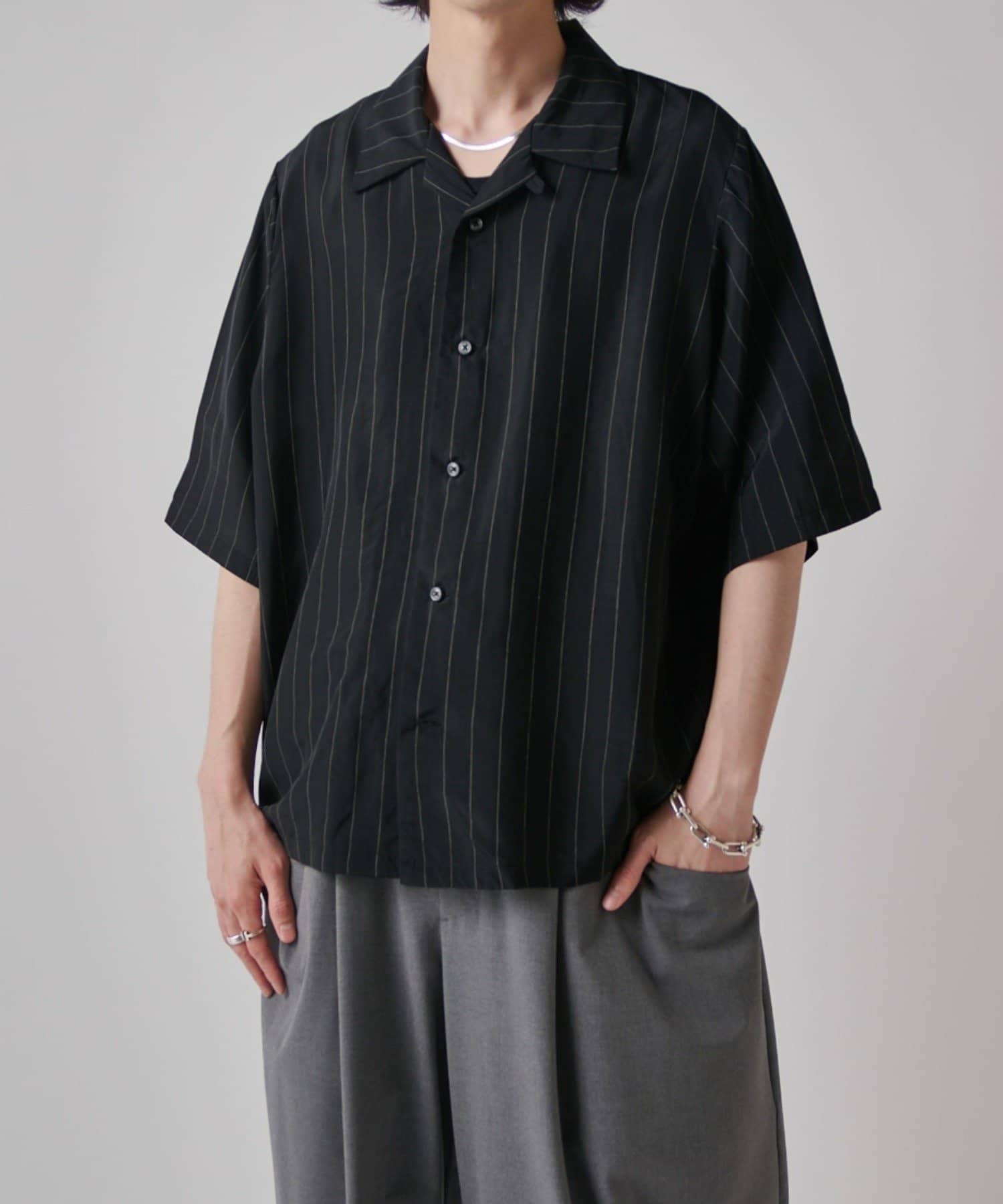 Lui's(ルイス) キュプラストライプ半袖シャツ