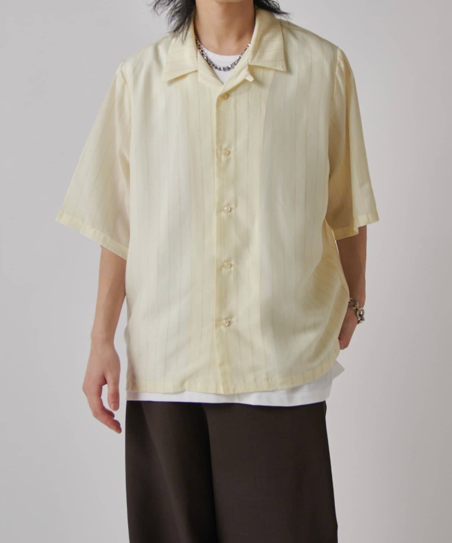 Lui's(ルイス) キュプラストライプ半袖シャツ