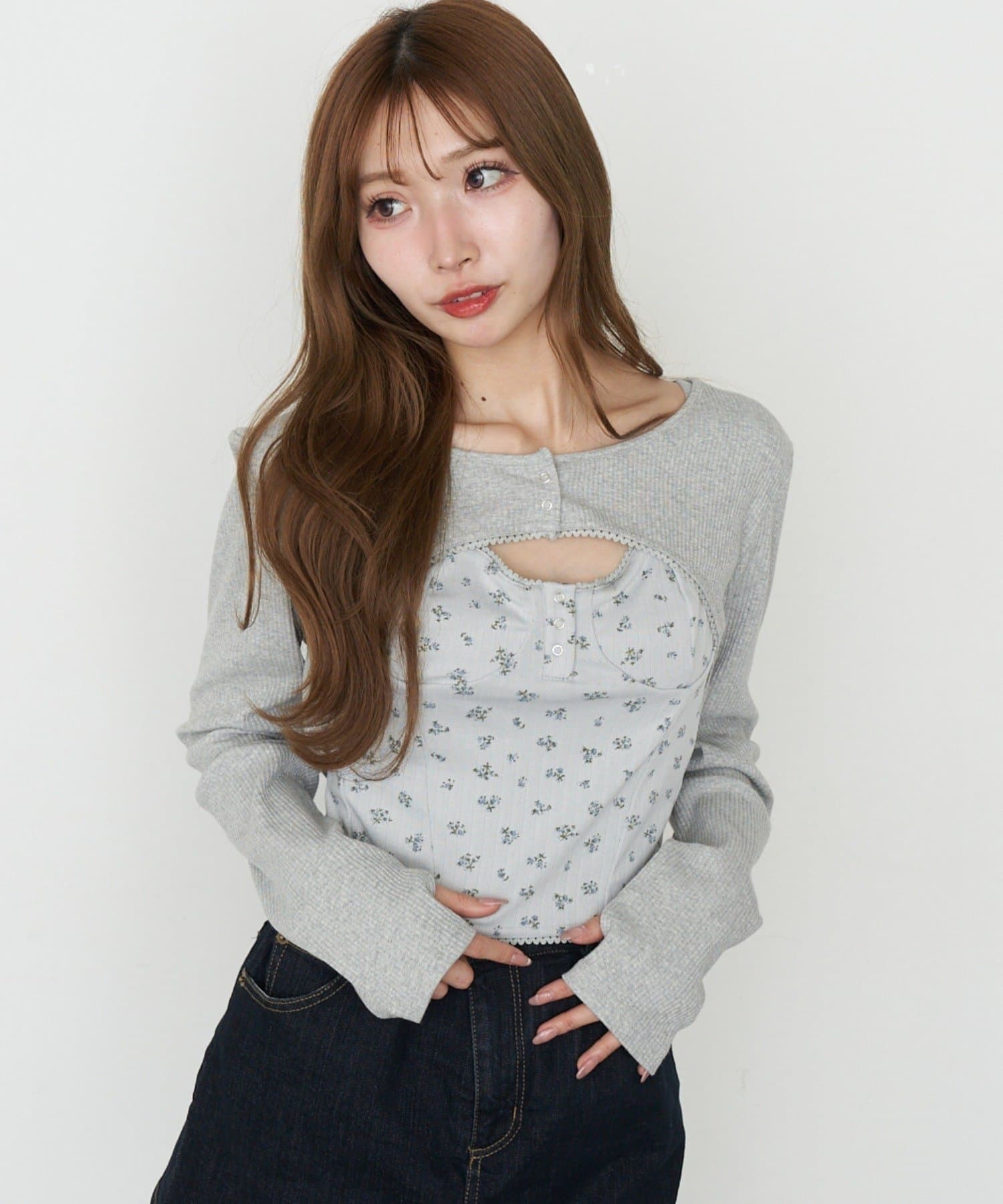 RAY CASSIN(レイカズン) 【花柄 / ボーダー】ボレロレイヤードキャミセット