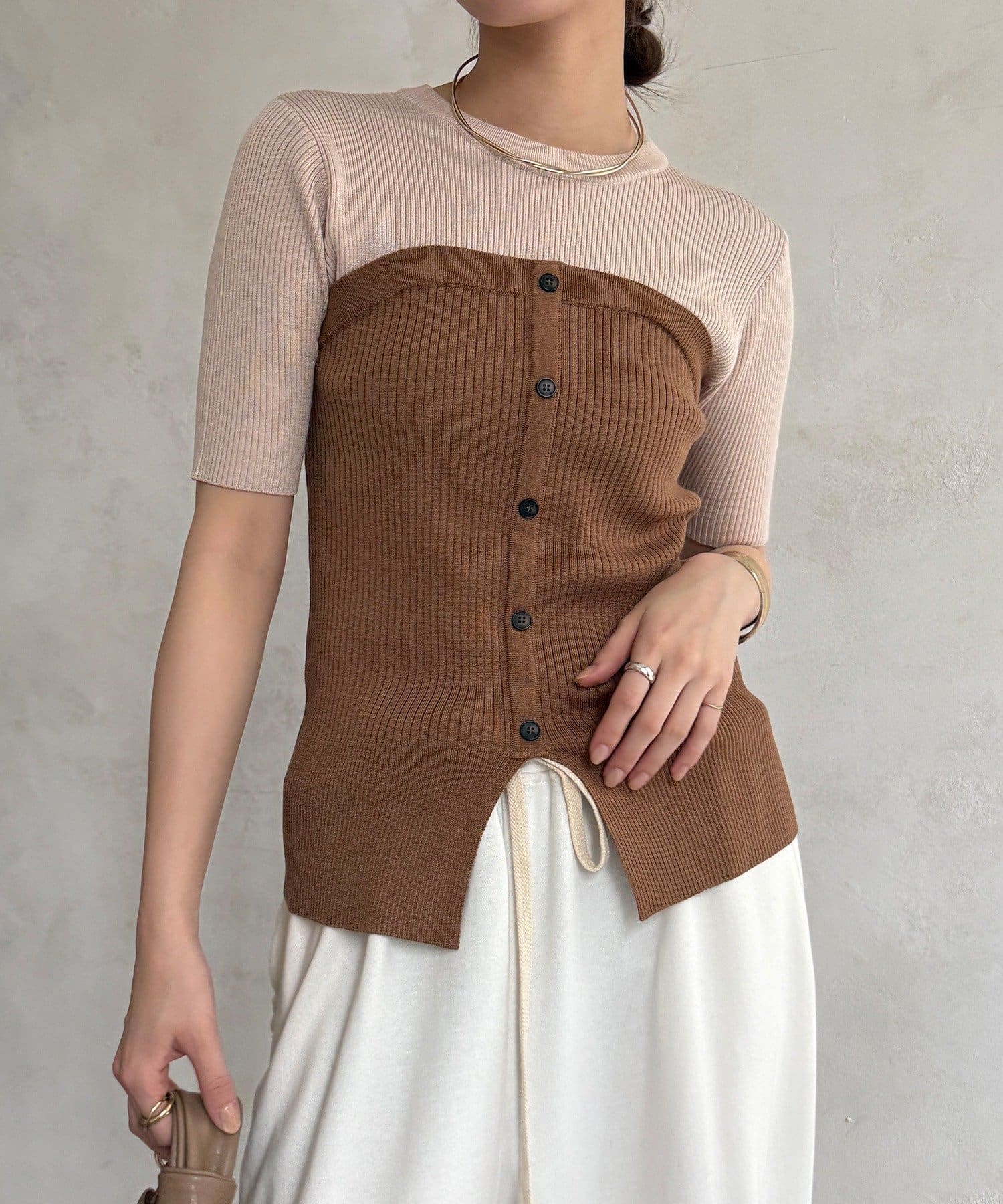 DOUDOU(ドゥドゥ) 【WEB限定】ビスチェドッキングリブニットプルオーバー