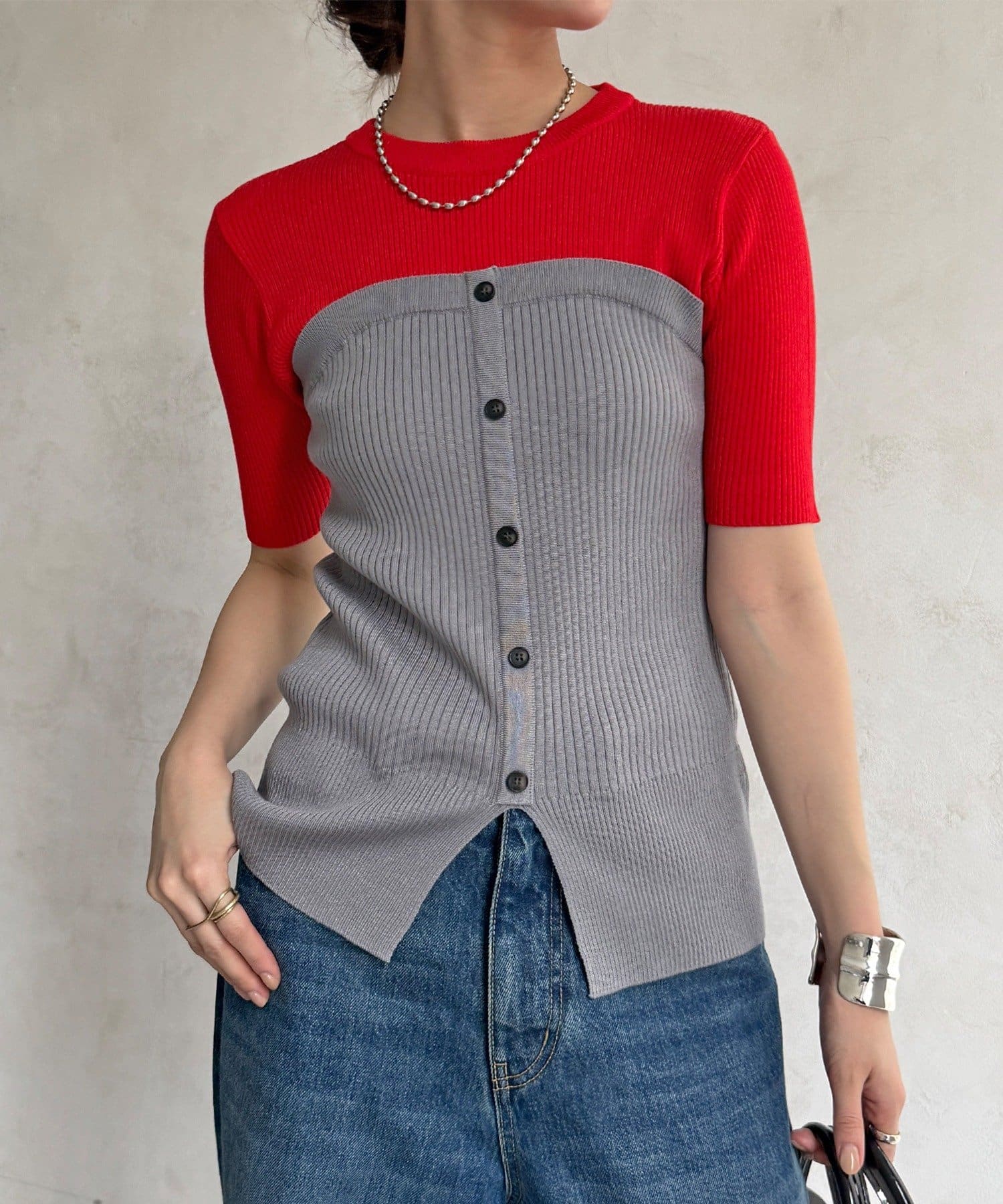 DOUDOU(ドゥドゥ) 【WEB限定】ビスチェドッキングリブニットプルオーバー