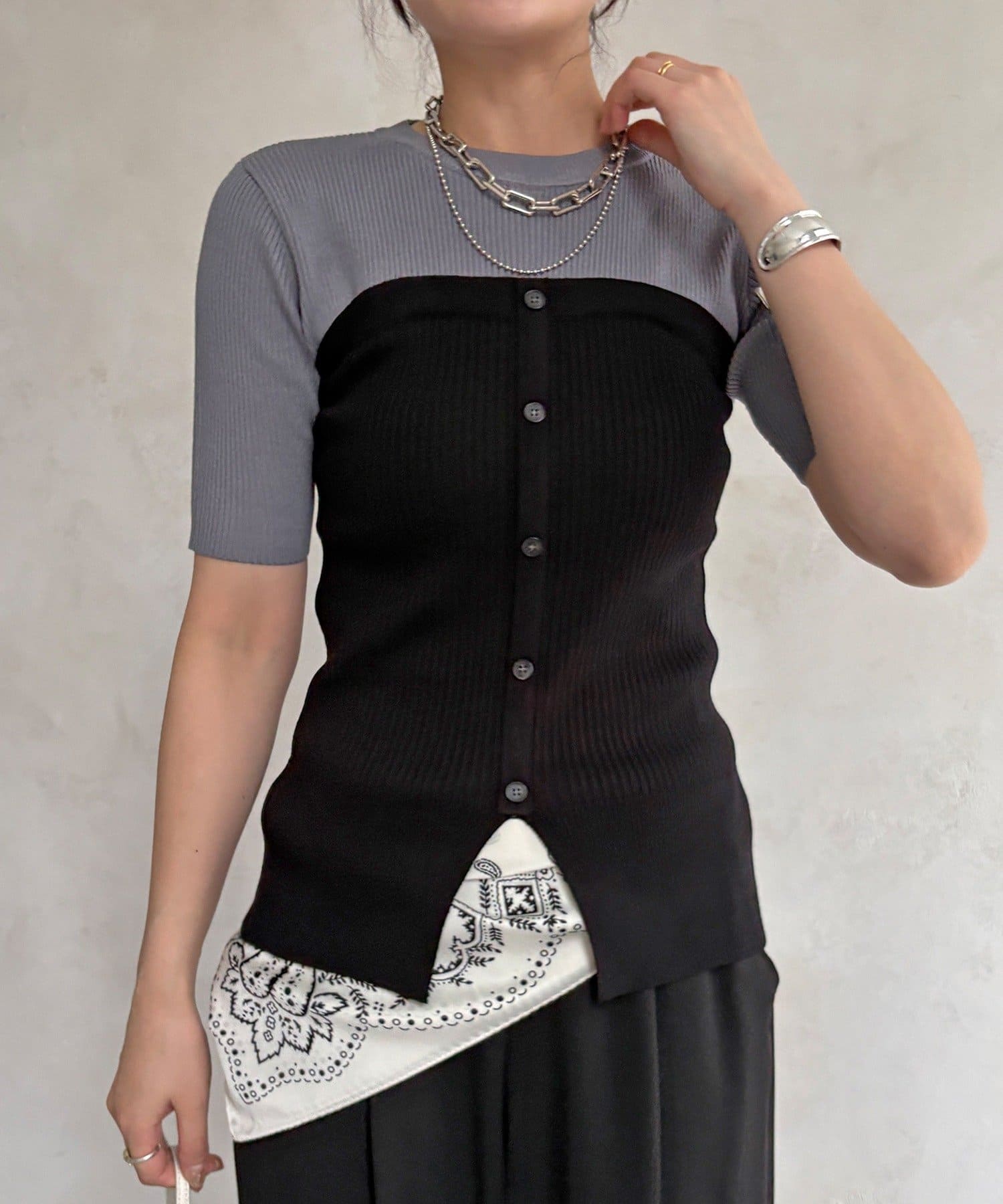 DOUDOU(ドゥドゥ) 【WEB限定】ビスチェドッキングリブニットプルオーバー