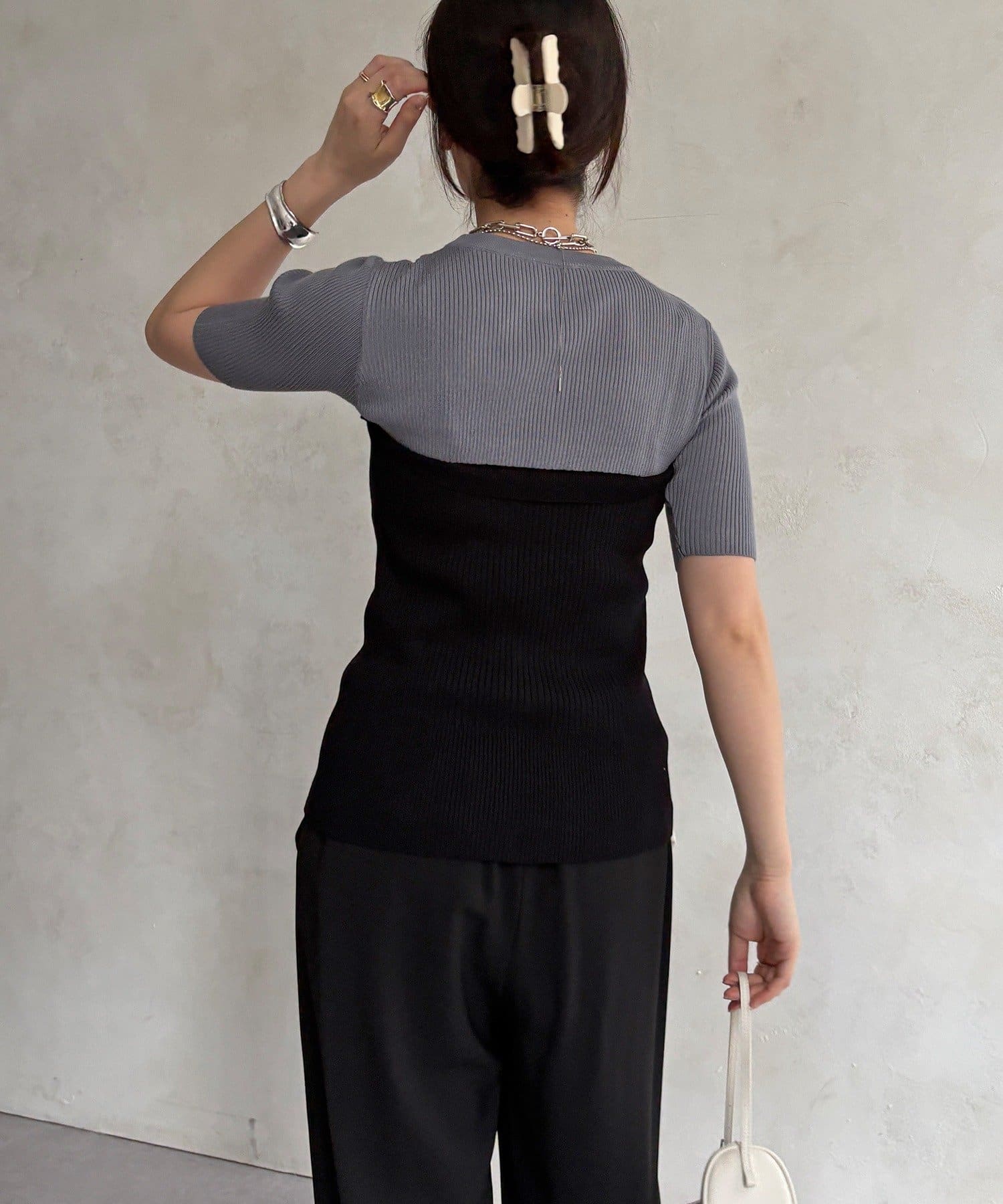 DOUDOU(ドゥドゥ) 【WEB限定】ビスチェドッキングリブニットプルオーバー