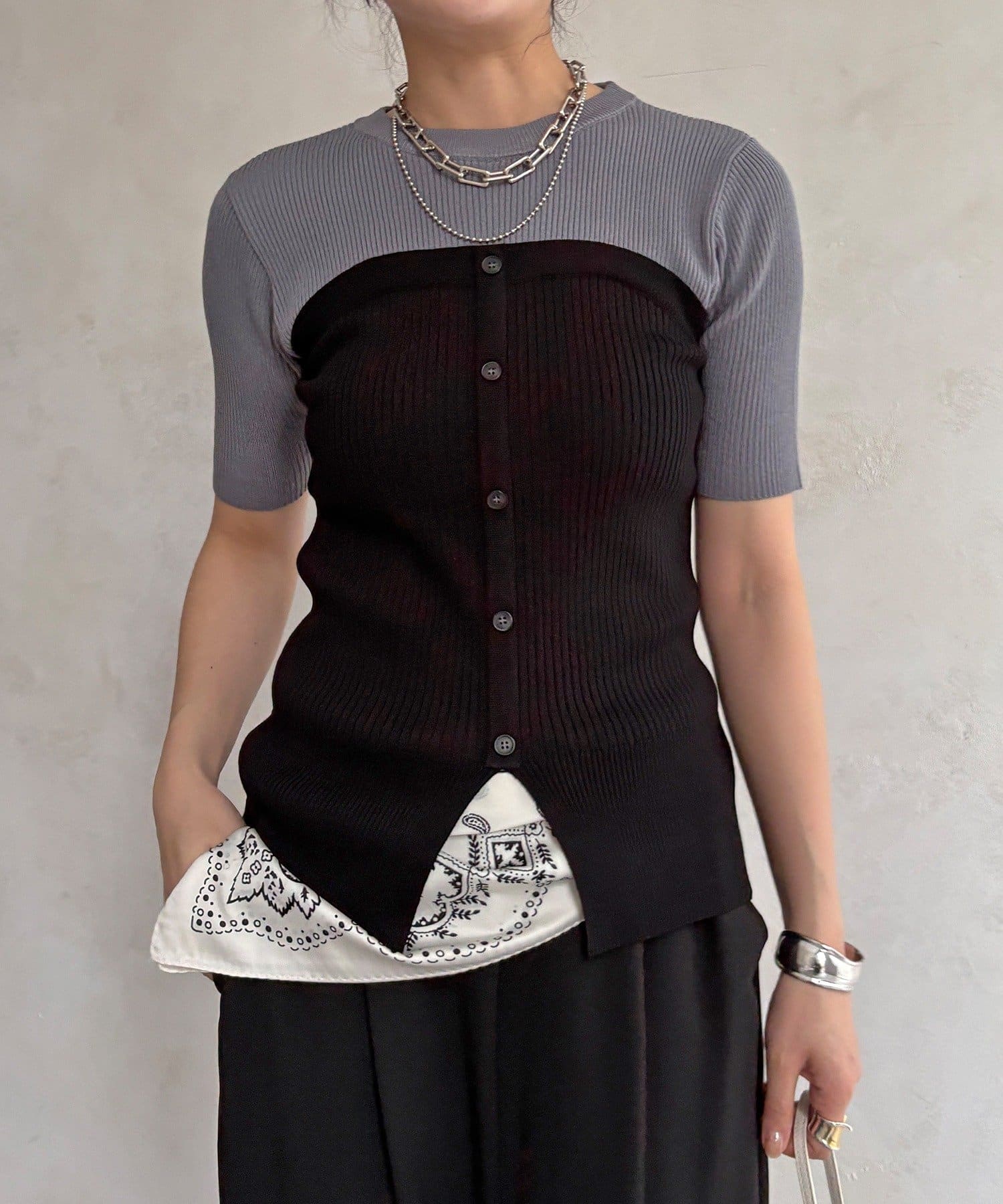 DOUDOU(ドゥドゥ) 【WEB限定】ビスチェドッキングリブニットプルオーバー