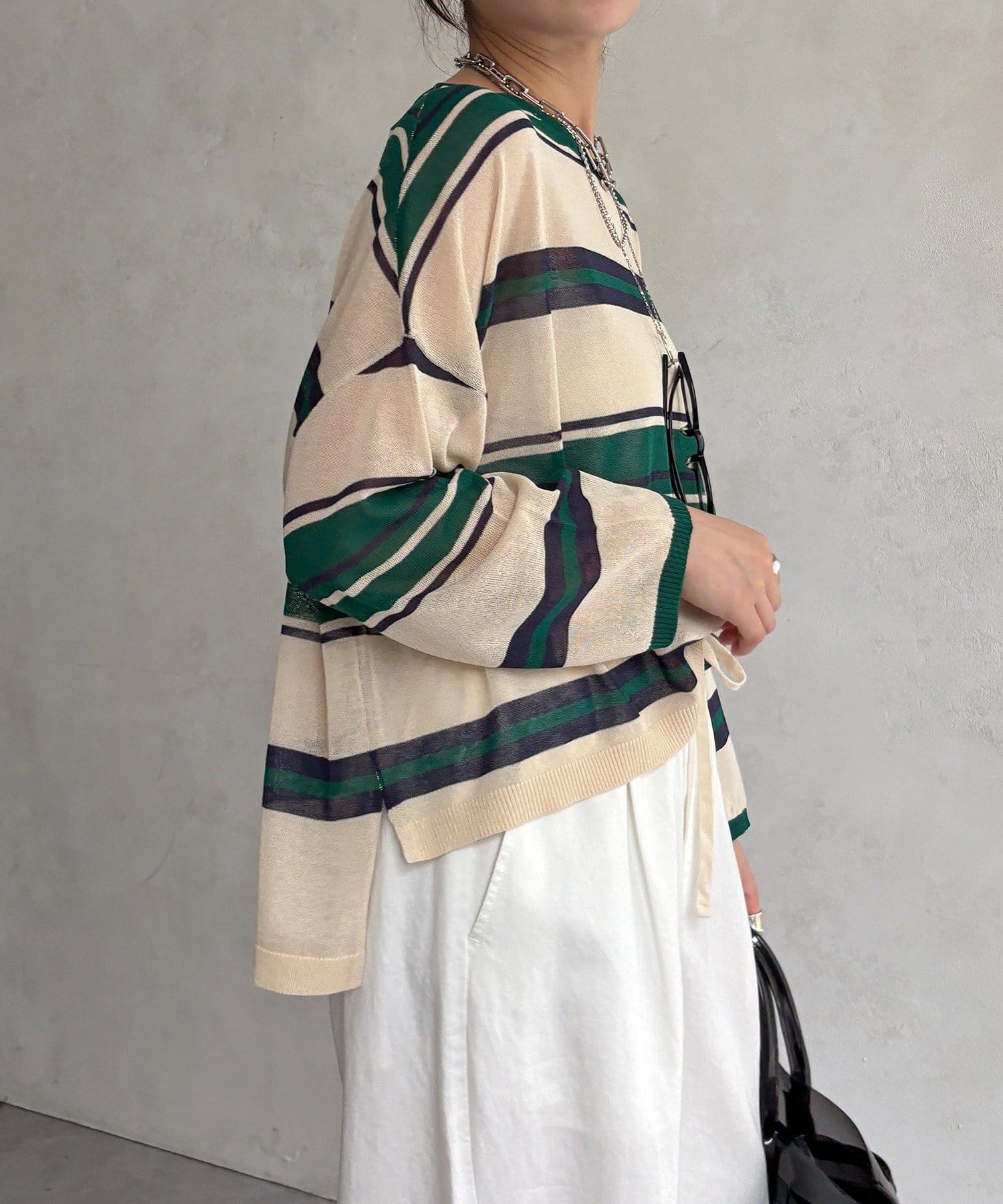 DOUDOU(ドゥドゥ) 【WEB限定】接触冷感マルチボーダーニットプルオーバー