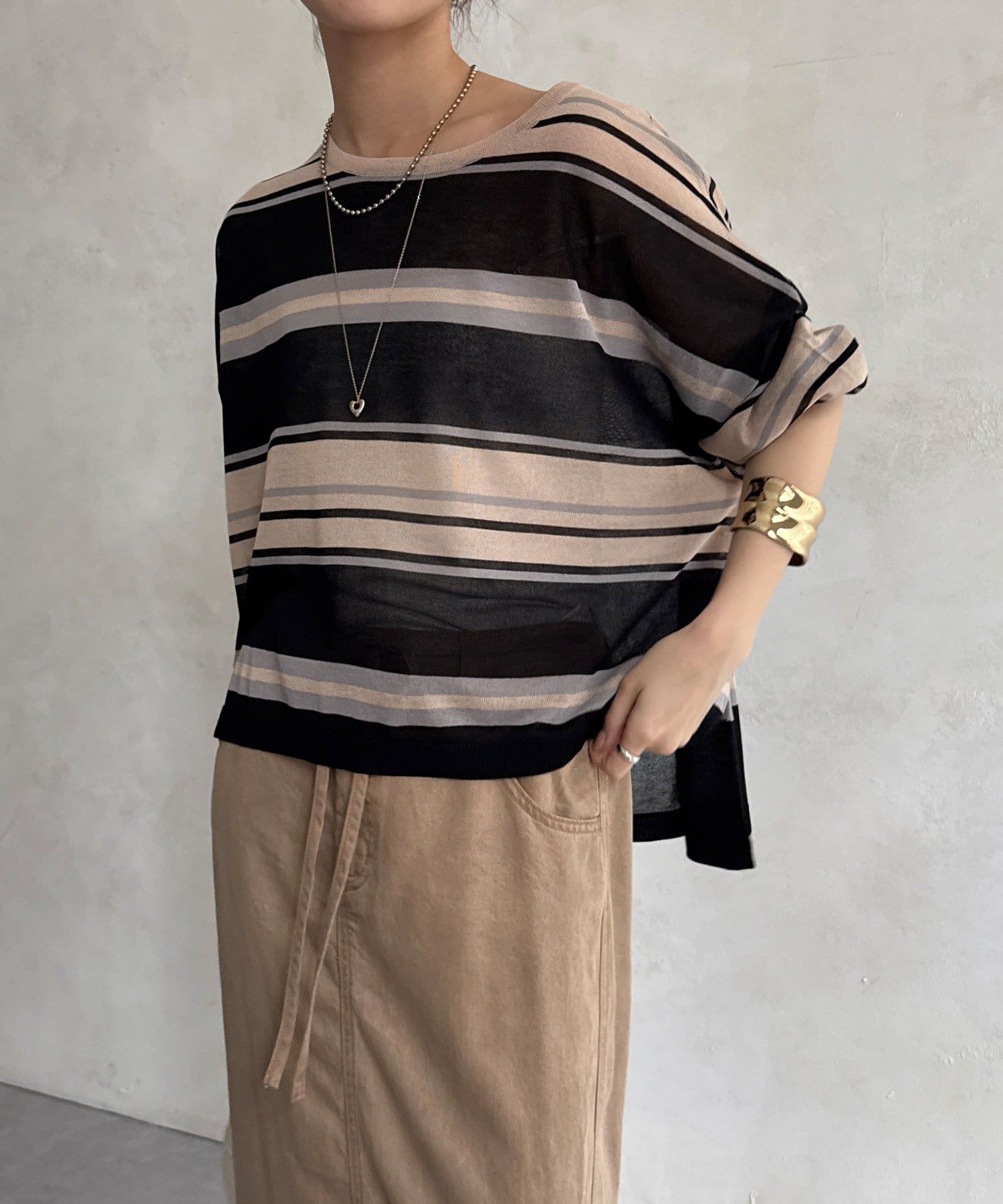 DOUDOU(ドゥドゥ) 【WEB限定】接触冷感マルチボーダーニットプルオーバー