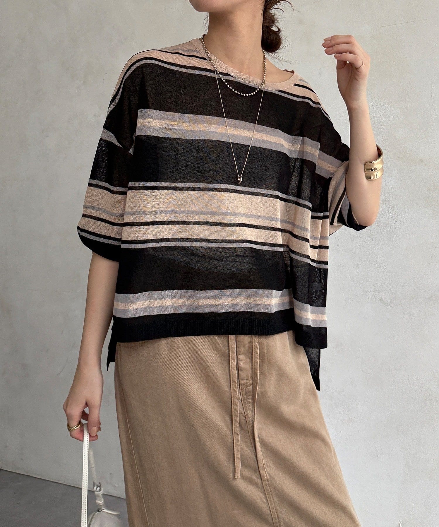 DOUDOU(ドゥドゥ) 【WEB限定】接触冷感マルチボーダーニットプルオーバー