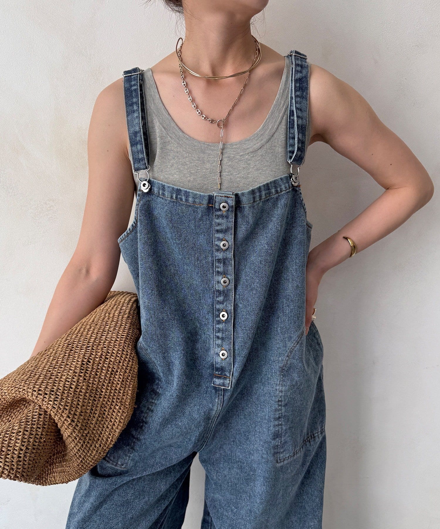 DOUDOU(ドゥドゥ) 【WEB限定】フロントボタンデニムサロペット