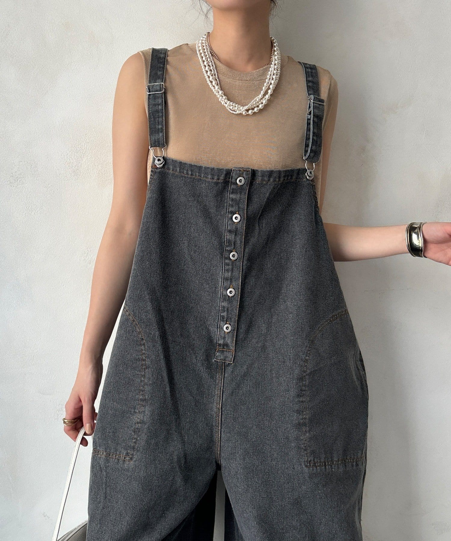 DOUDOU(ドゥドゥ) 【WEB限定】フロントボタンデニムサロペット