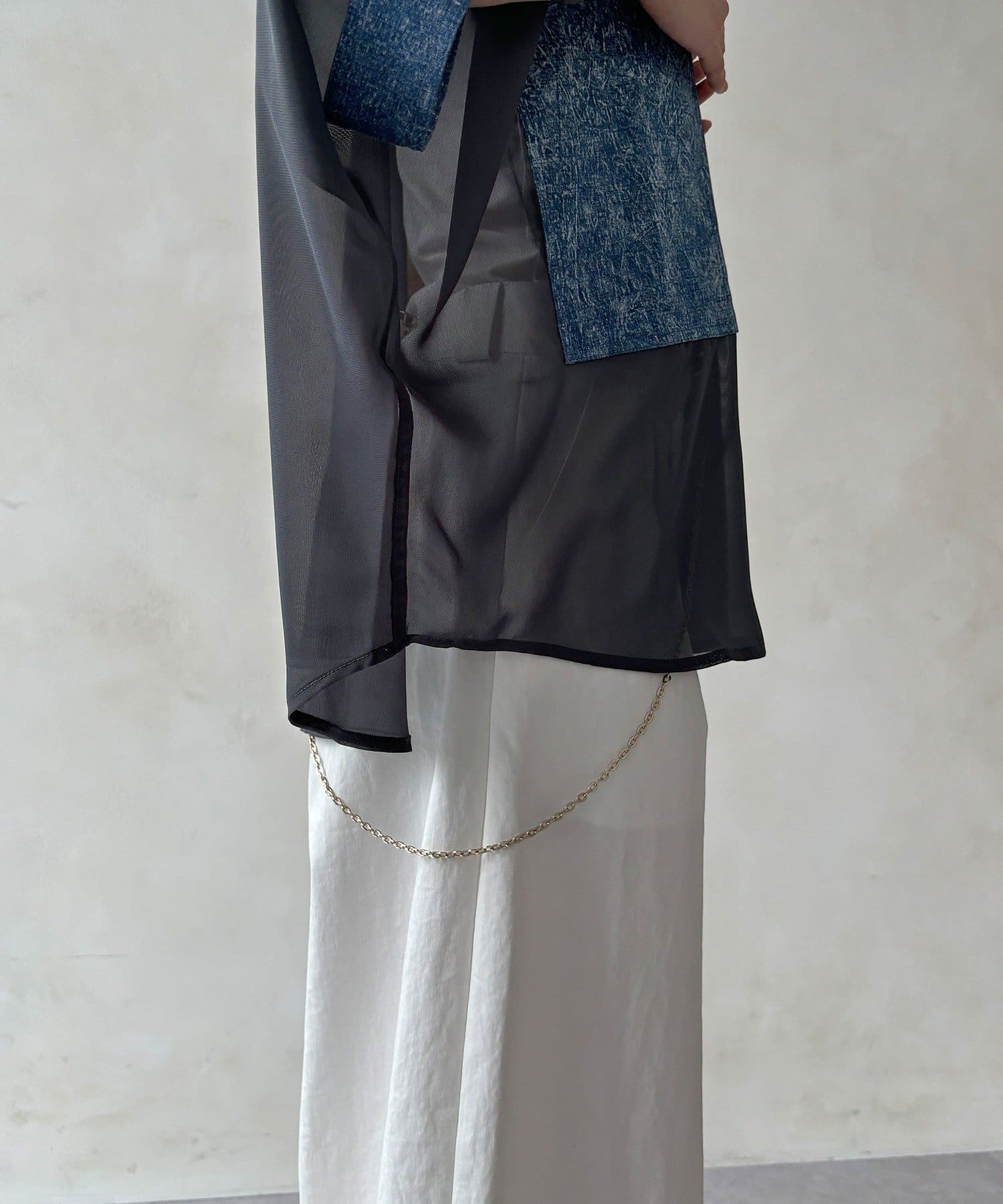 DOUDOU(ドゥドゥ) 【WEB限定】デニム切替シアーシャツ