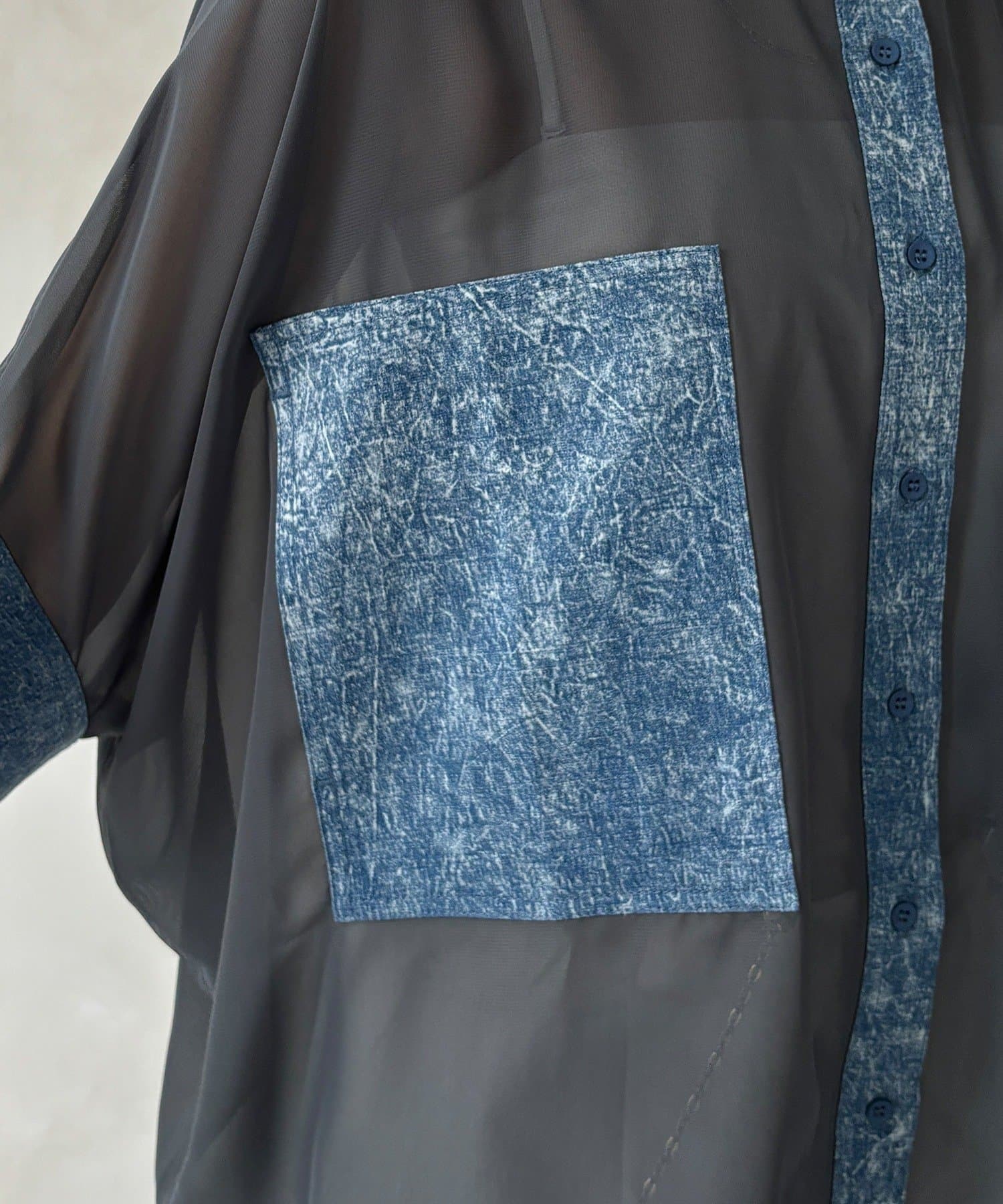 DOUDOU(ドゥドゥ) 【WEB限定】デニム切替シアーシャツ