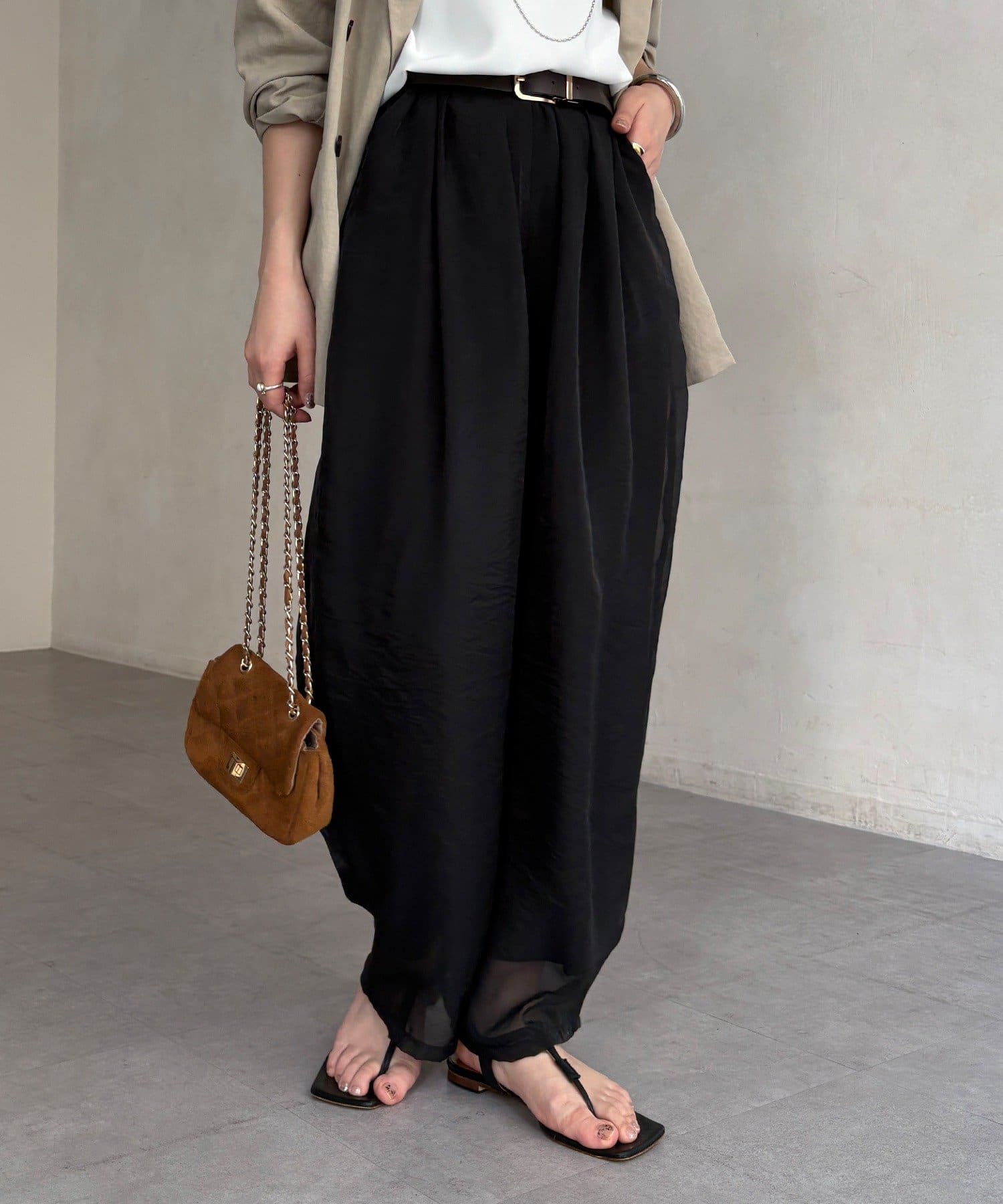 DOUDOU(ドゥドゥ) 【WEB限定】オーガンジータックパンツ