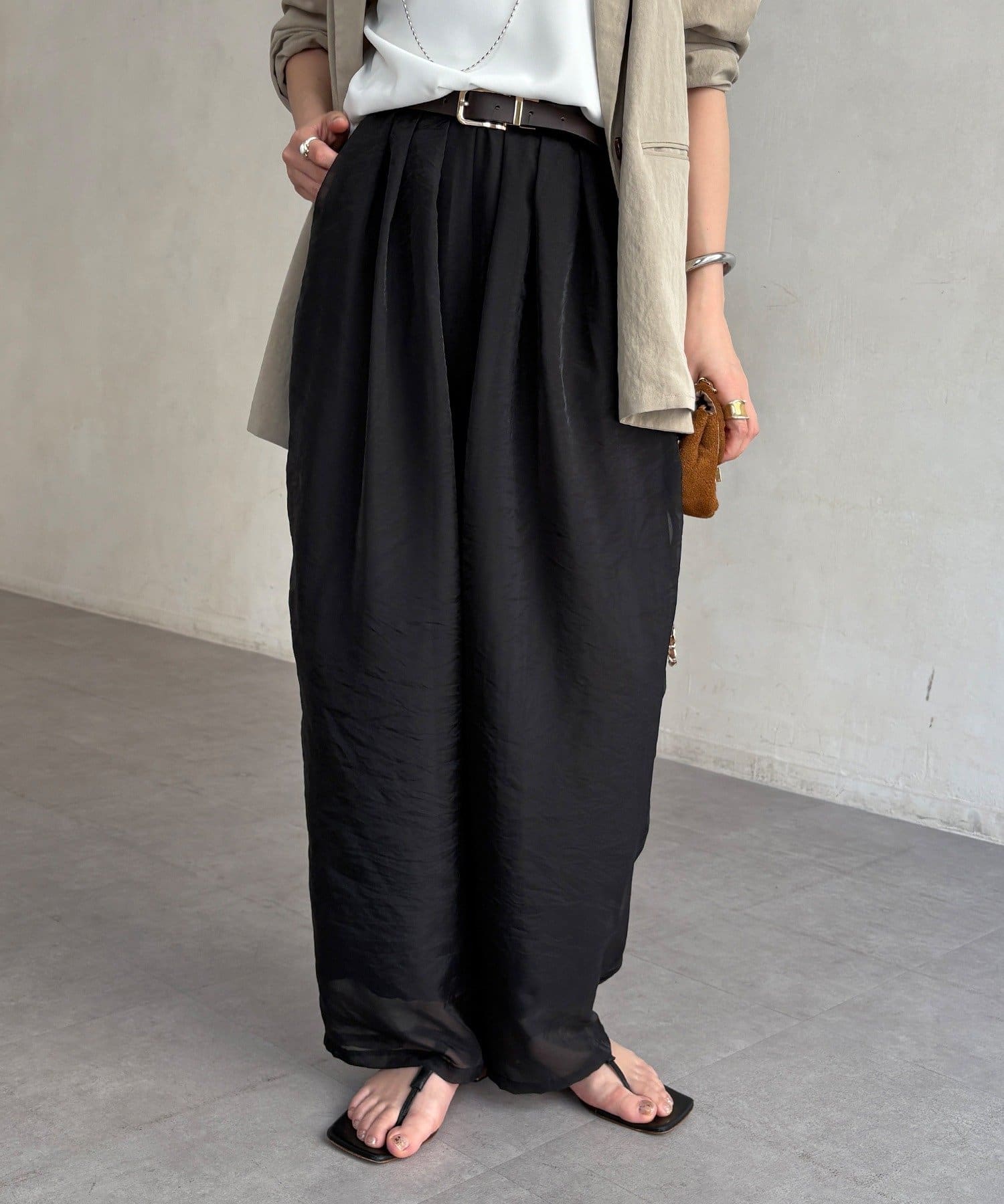 DOUDOU(ドゥドゥ) 【WEB限定】オーガンジータックパンツ