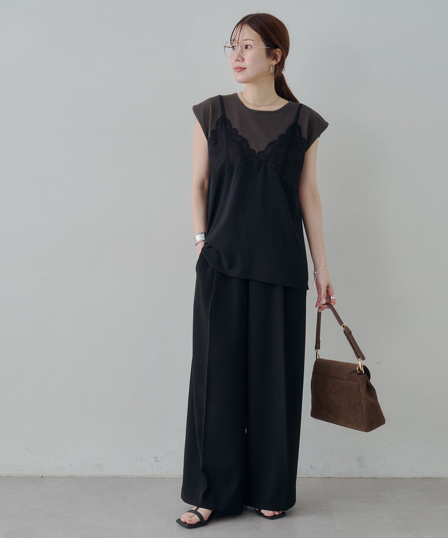 DISCOAT(ディスコート) 【Noka】レースキャミドッキング半袖ニット