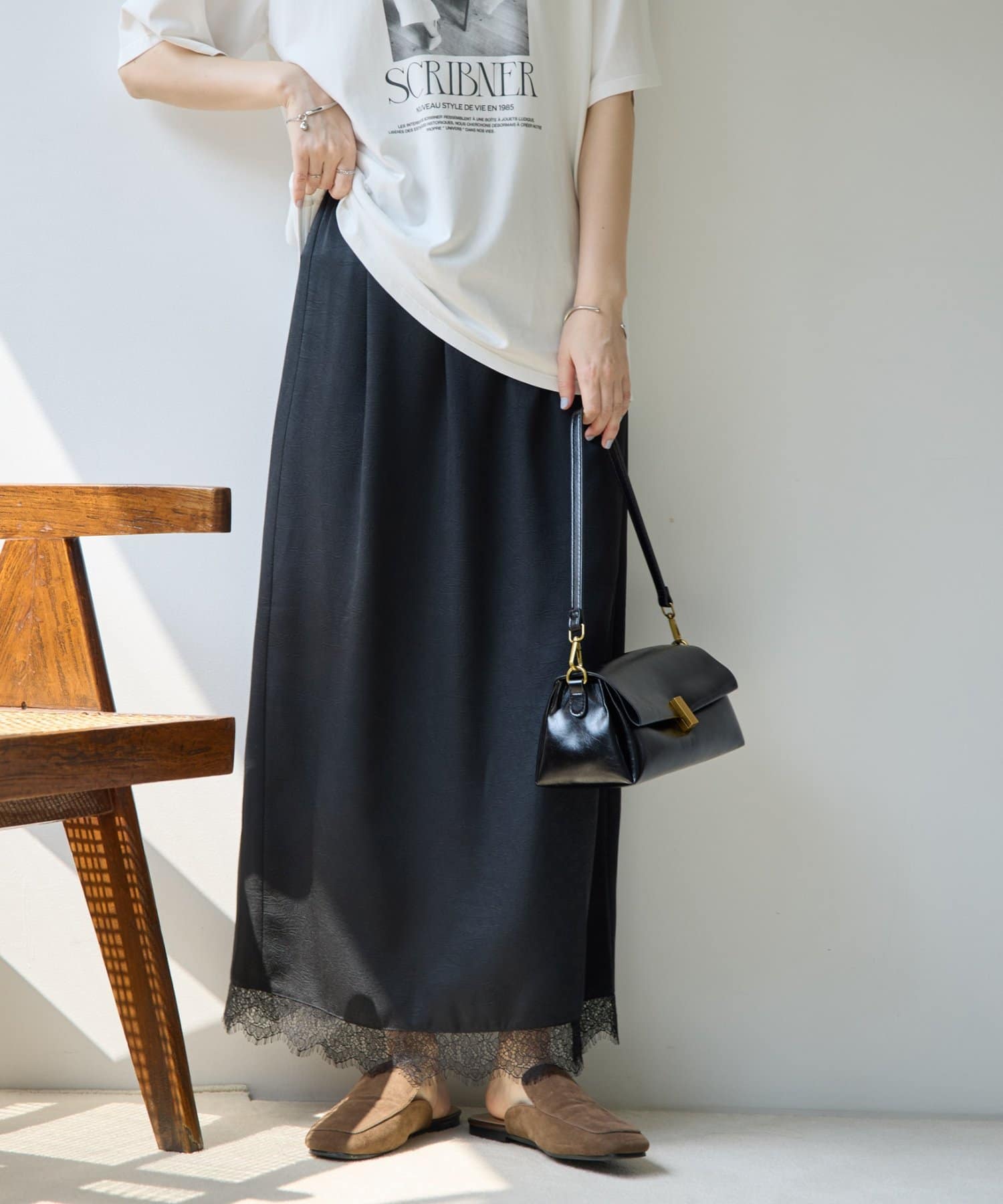 DISCOAT(ディスコート) 【Noka】裾レースセミフレアスカート