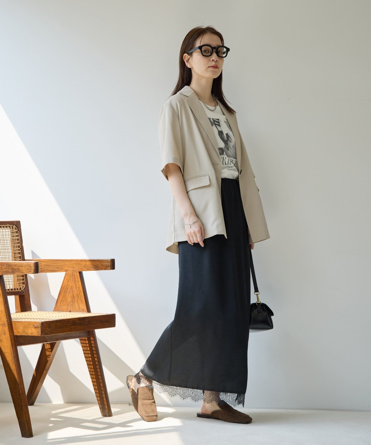 DISCOAT(ディスコート) 【Noka】裾レースセミフレアスカート