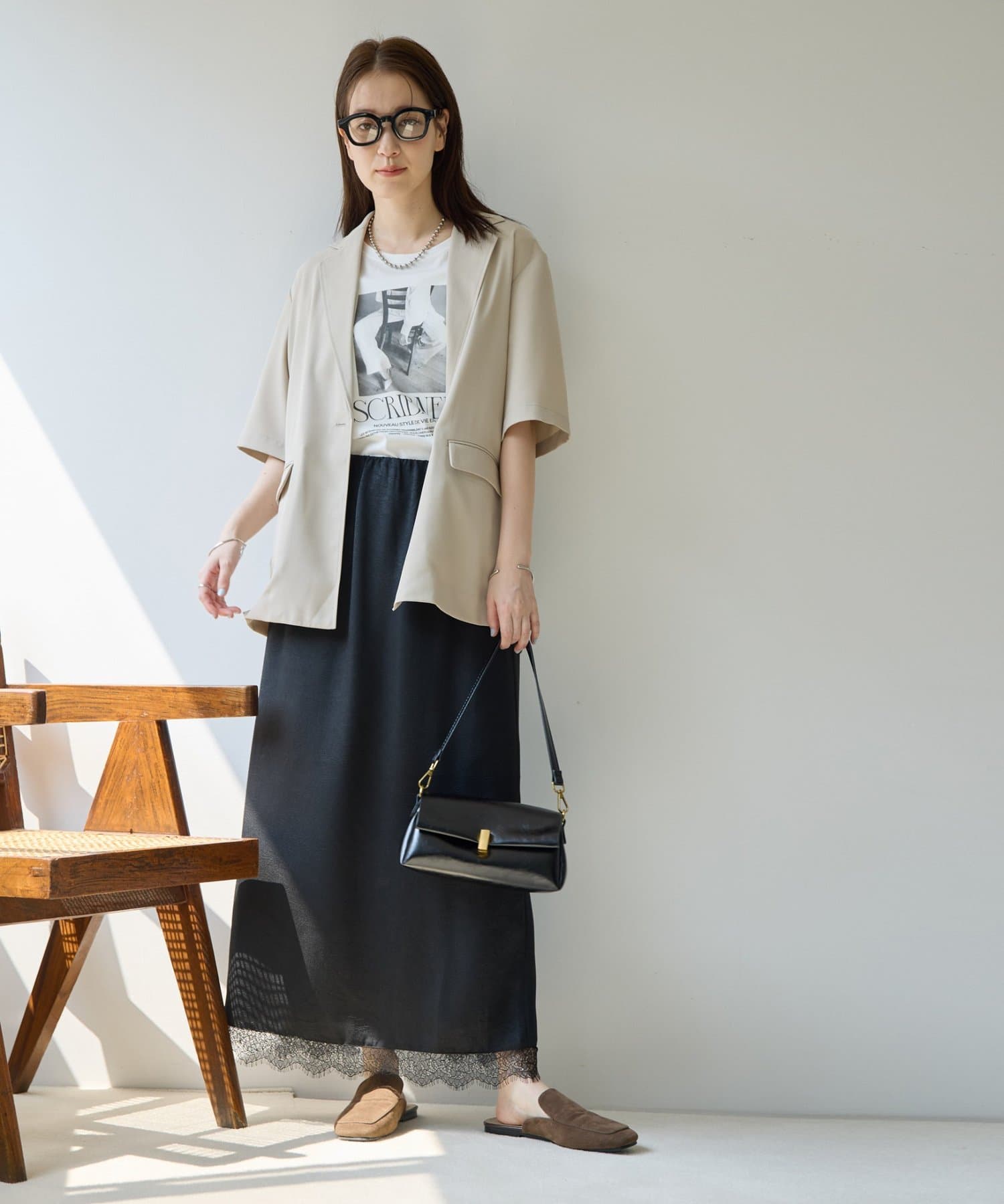 DISCOAT(ディスコート) 【Noka】裾レースセミフレアスカート