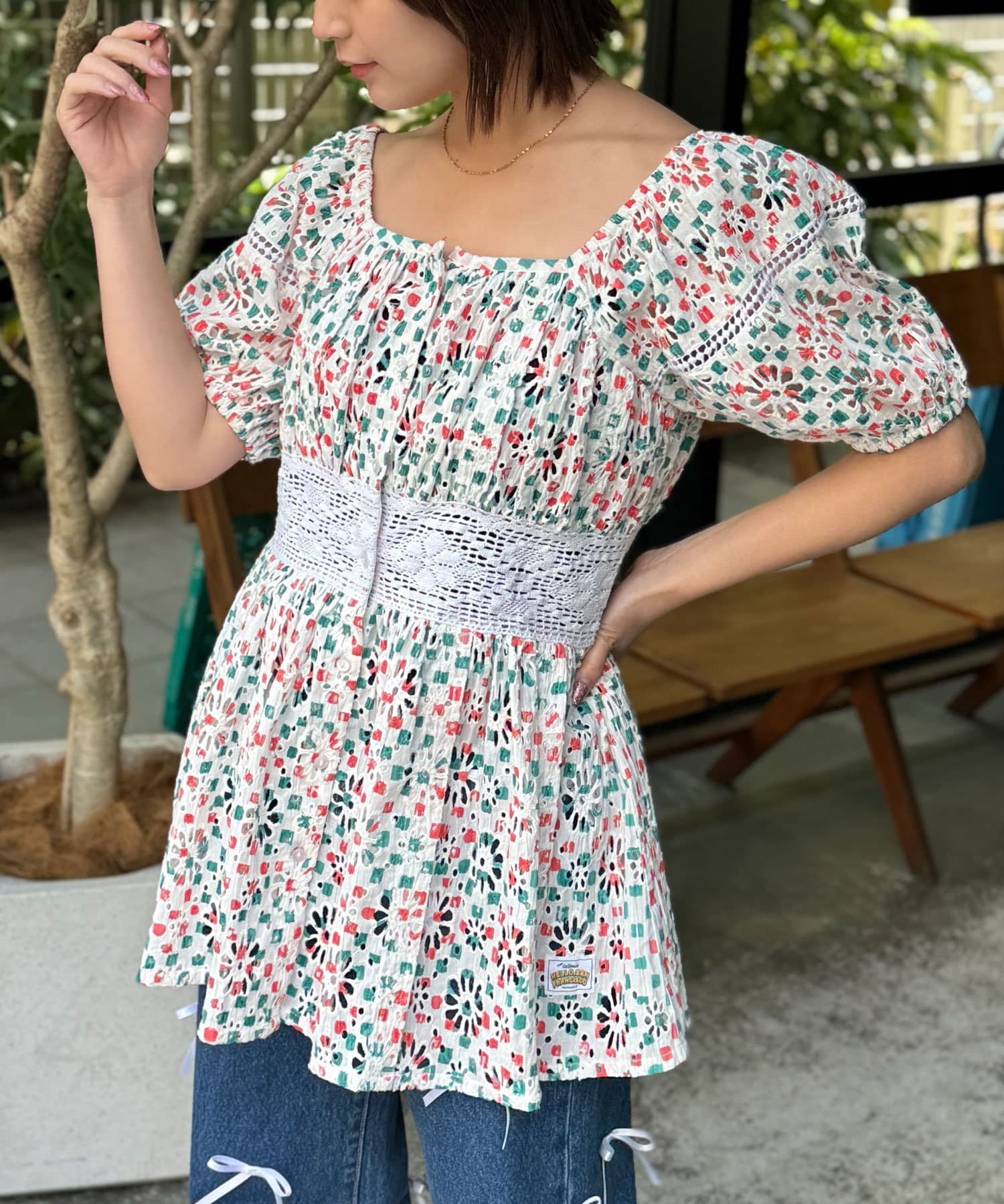 OUTLET(アウトレット) 【Ciaopanic】刺繍プリントレースチュニックワンピ