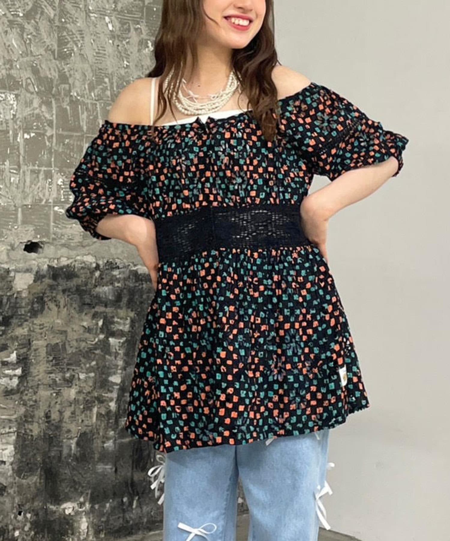 OUTLET(アウトレット) 【Ciaopanic】刺繍プリントレースチュニックワンピ