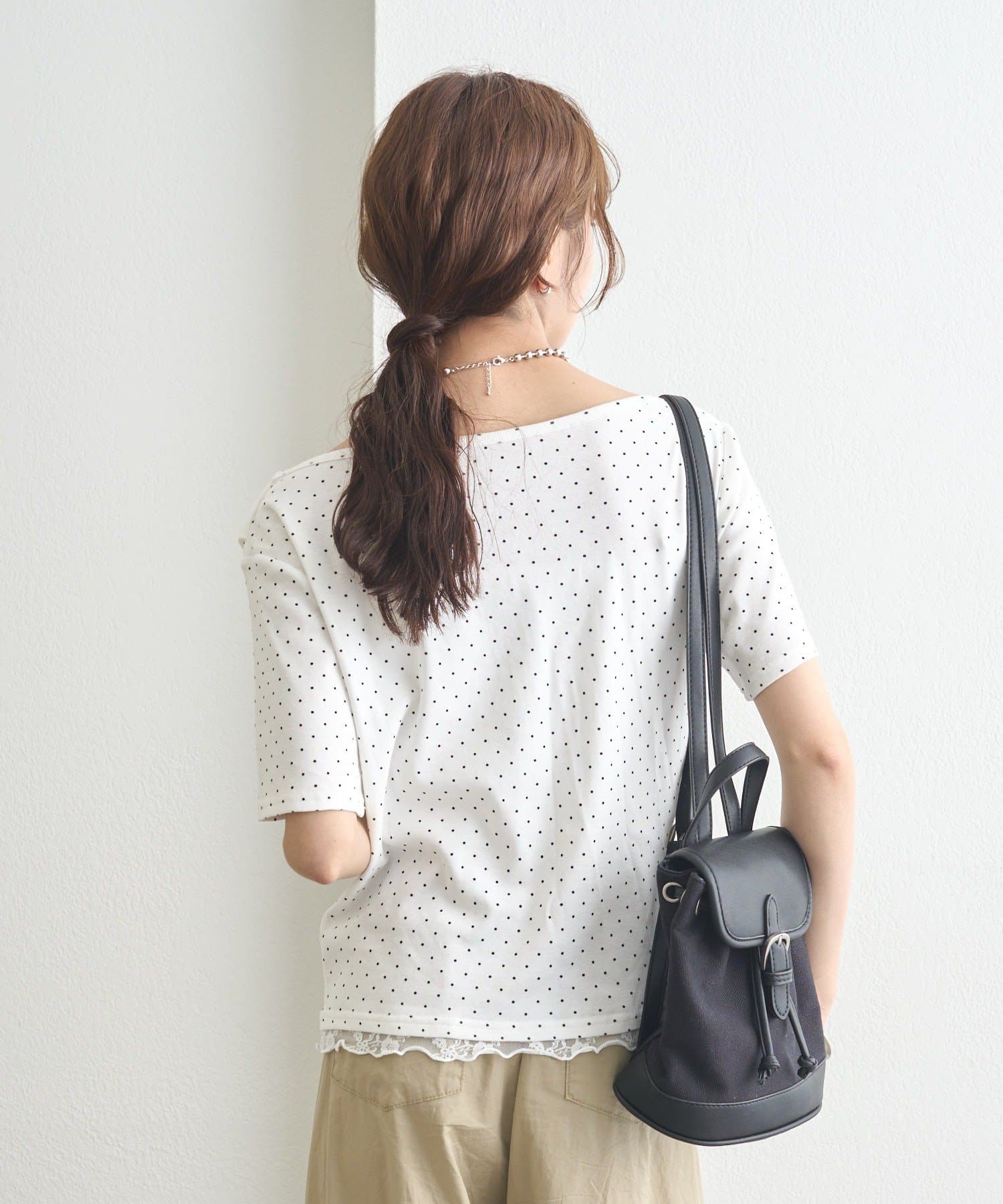 mystic(ミスティック) レースドッキングオフショル半袖Tシャツ