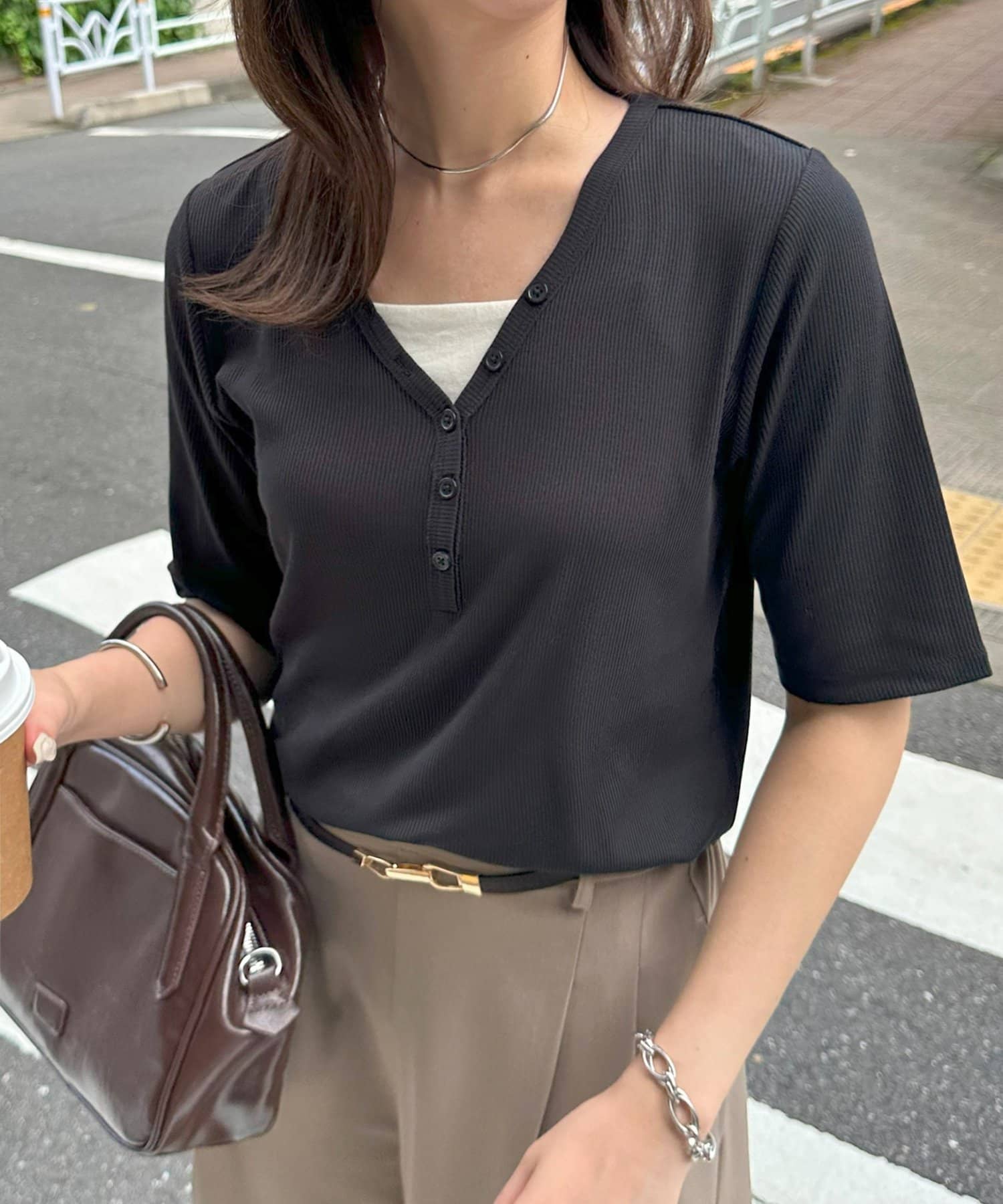 DISCOAT(ディスコート) 【WEB限定】リブヘンリープルオーバー5分袖