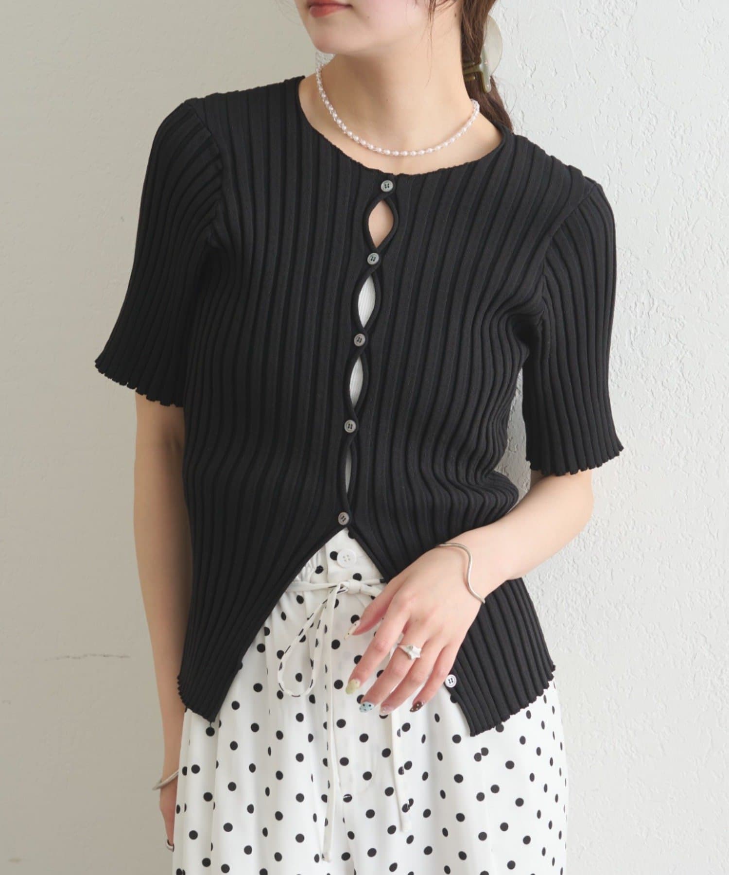 mystic(ミスティック) 《WEB限定》ラウンドスリット半袖カーディガン