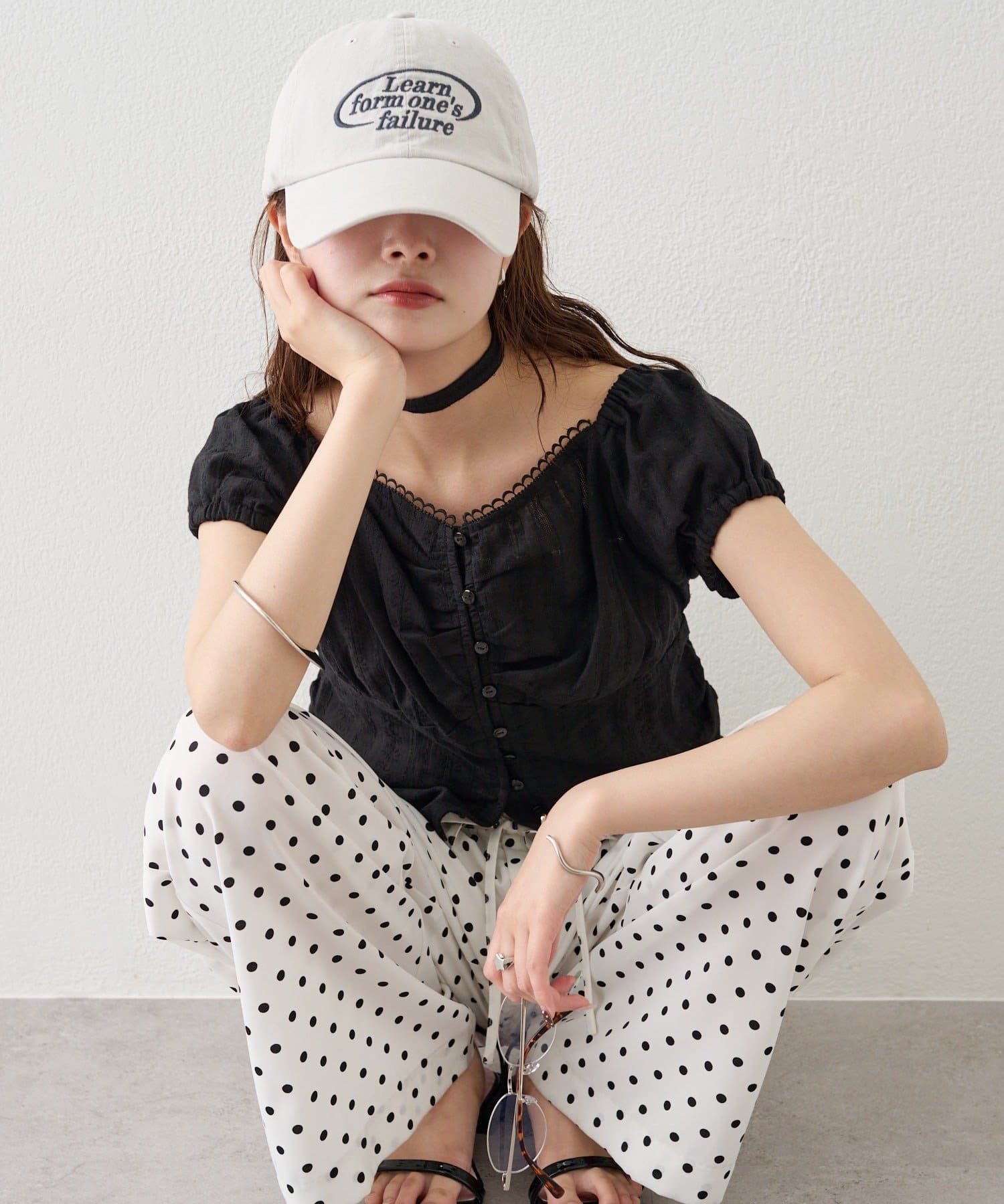 mystic(ミスティック) キャップスリーブコットンレースブラウス