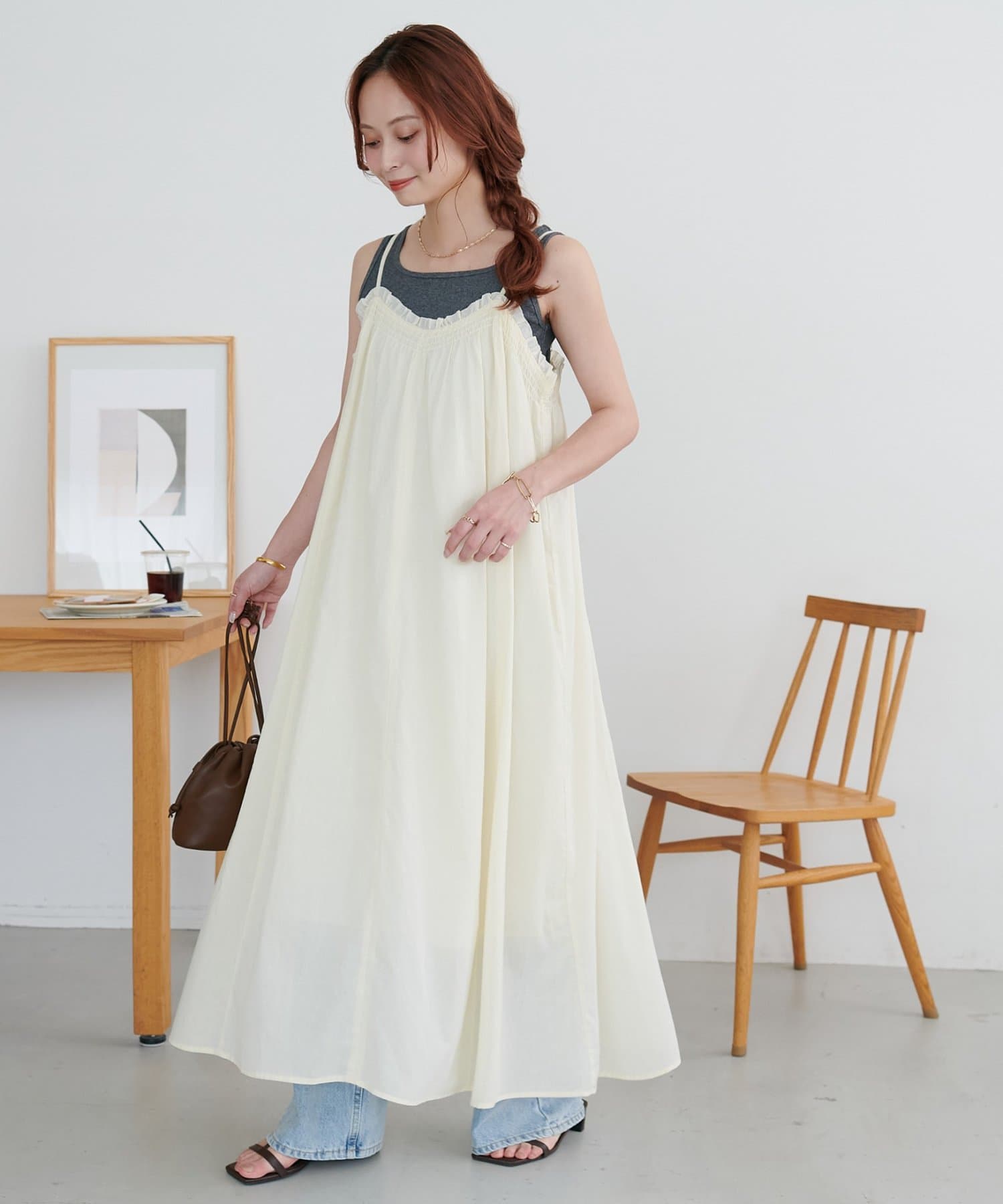 DISCOAT(ディスコート) 胸ギャザーキャミワンピース