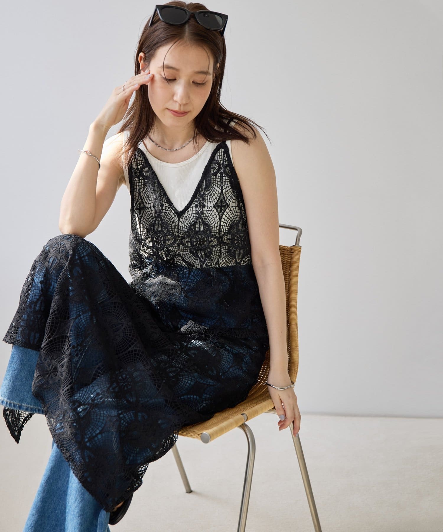 DISCOAT(ディスコート) 【Noka】大柄レースキャミワンピ