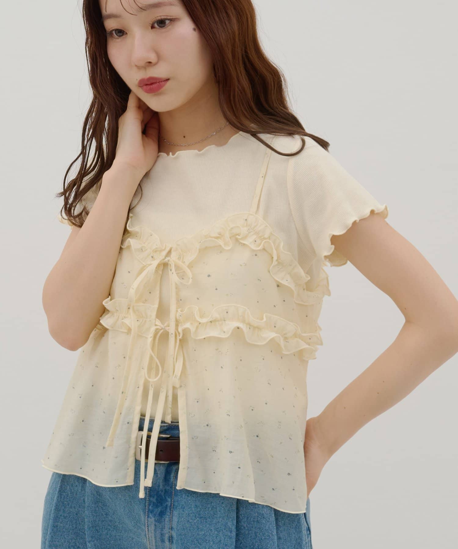 DISCOAT(ディスコート) 【umm.】花柄キャミ×Tシャツセット