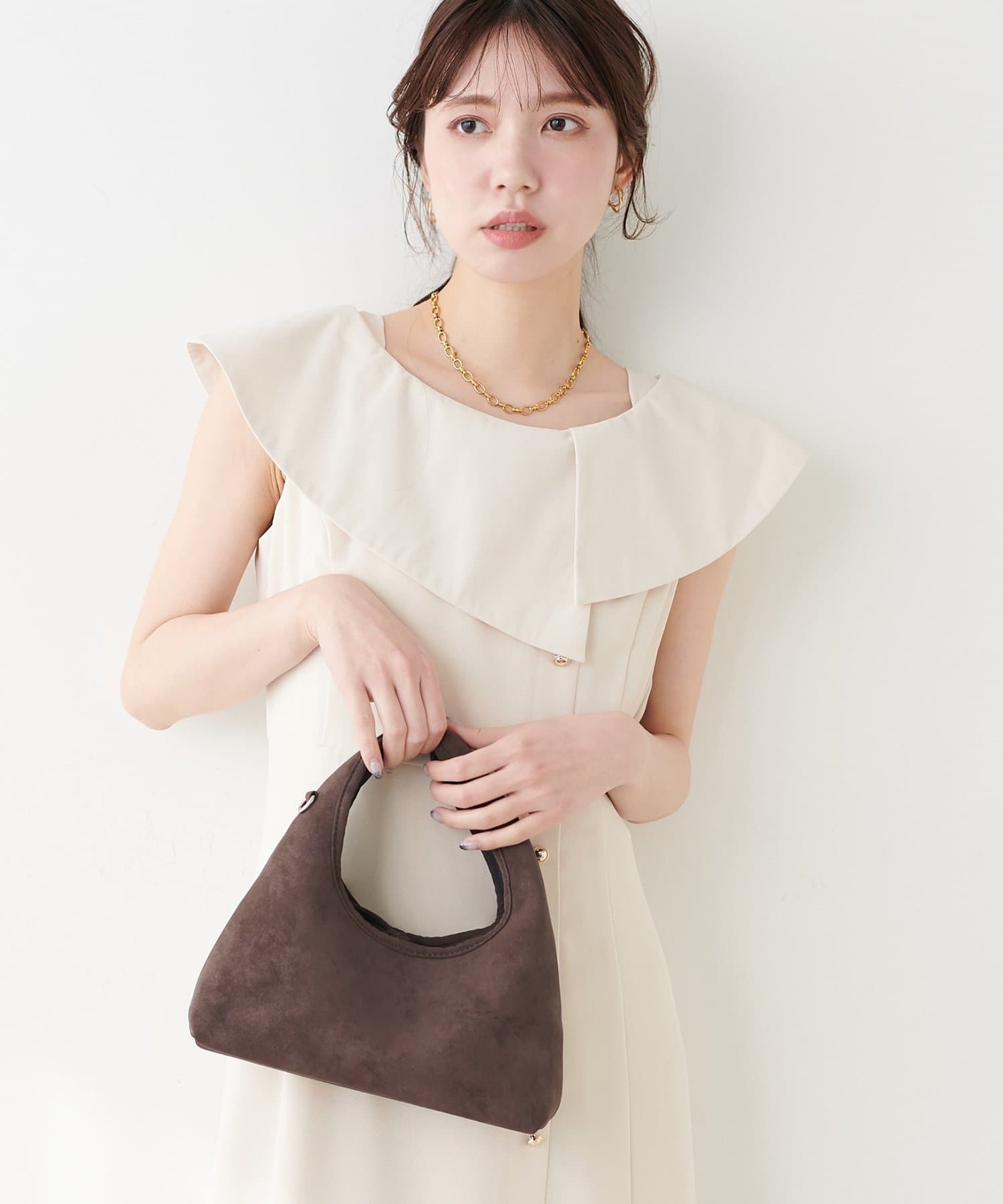 natural couture(ナチュラルクチュール) リボン付きスエードバッグ