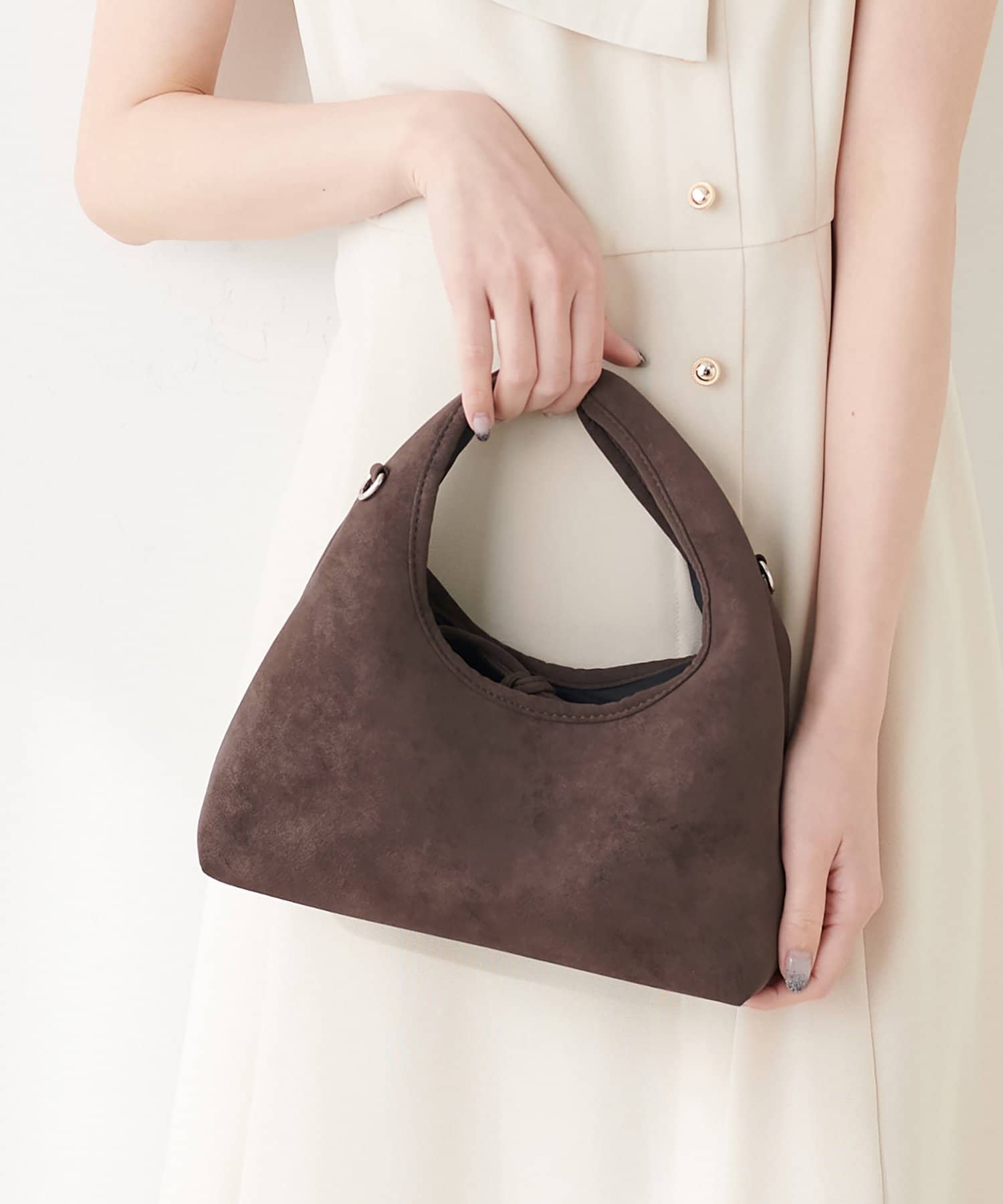 natural couture(ナチュラルクチュール) リボン付きスエードバッグ