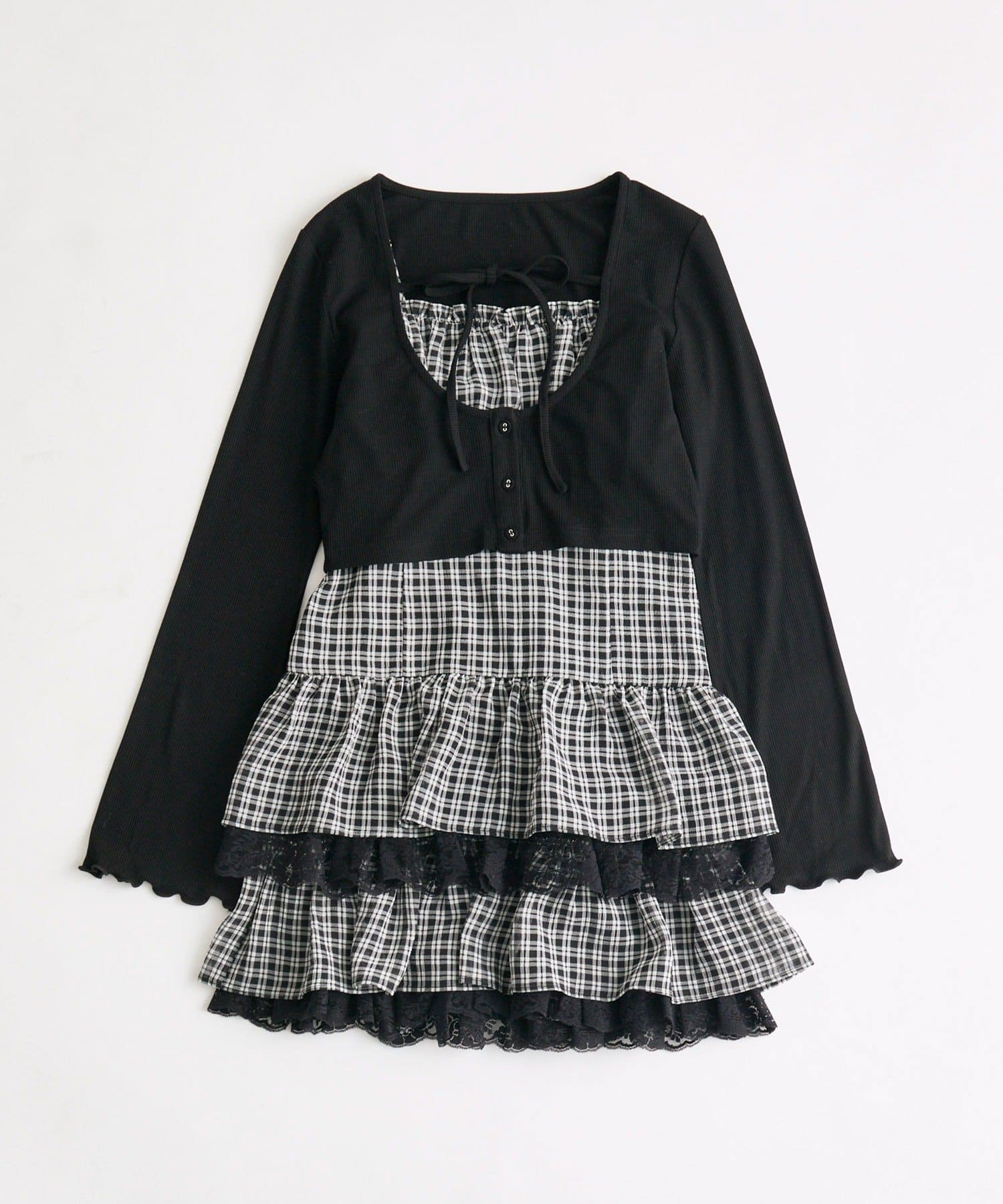 OLIVE des OLIVE(オリーブ デ オリーブ) レースティアードワンピとカーデのセット