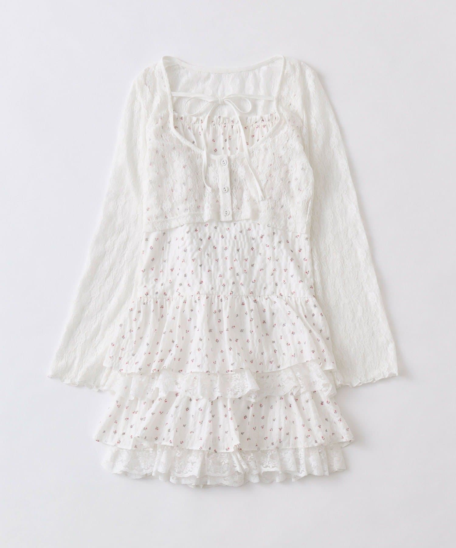 OLIVE des OLIVE(オリーブ デ オリーブ) レースティアードワンピとカーデのセット