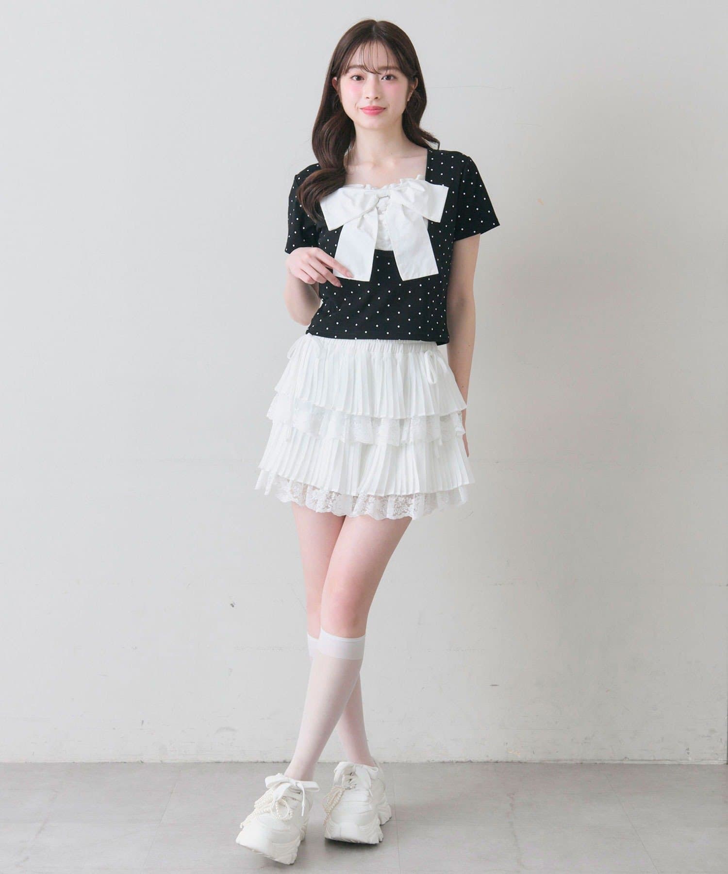 OLIVE des OLIVE(オリーブ デ オリーブ) リボン映え半袖トップス