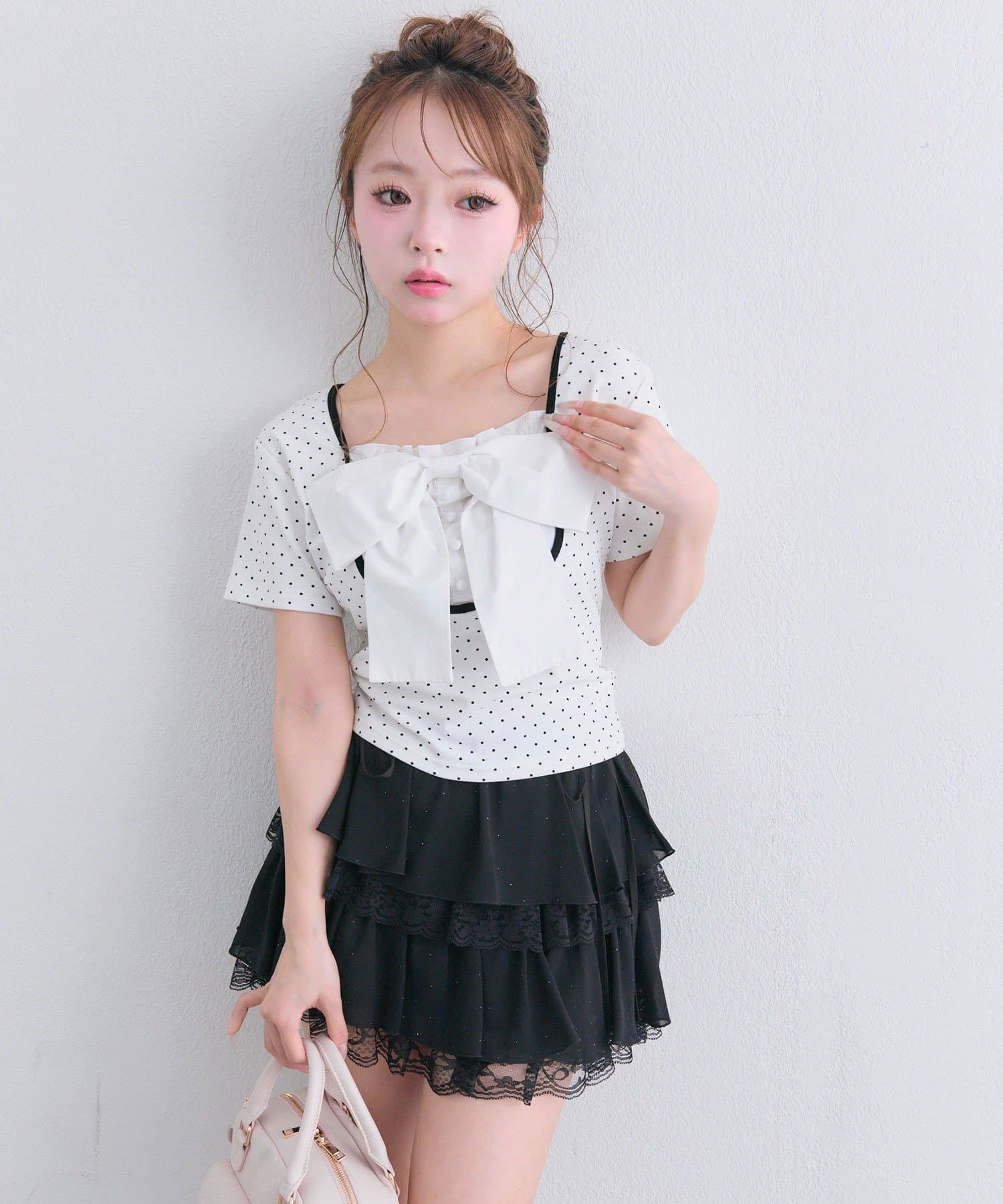 OLIVE des OLIVE(オリーブ デ オリーブ) リボン映え半袖トップス