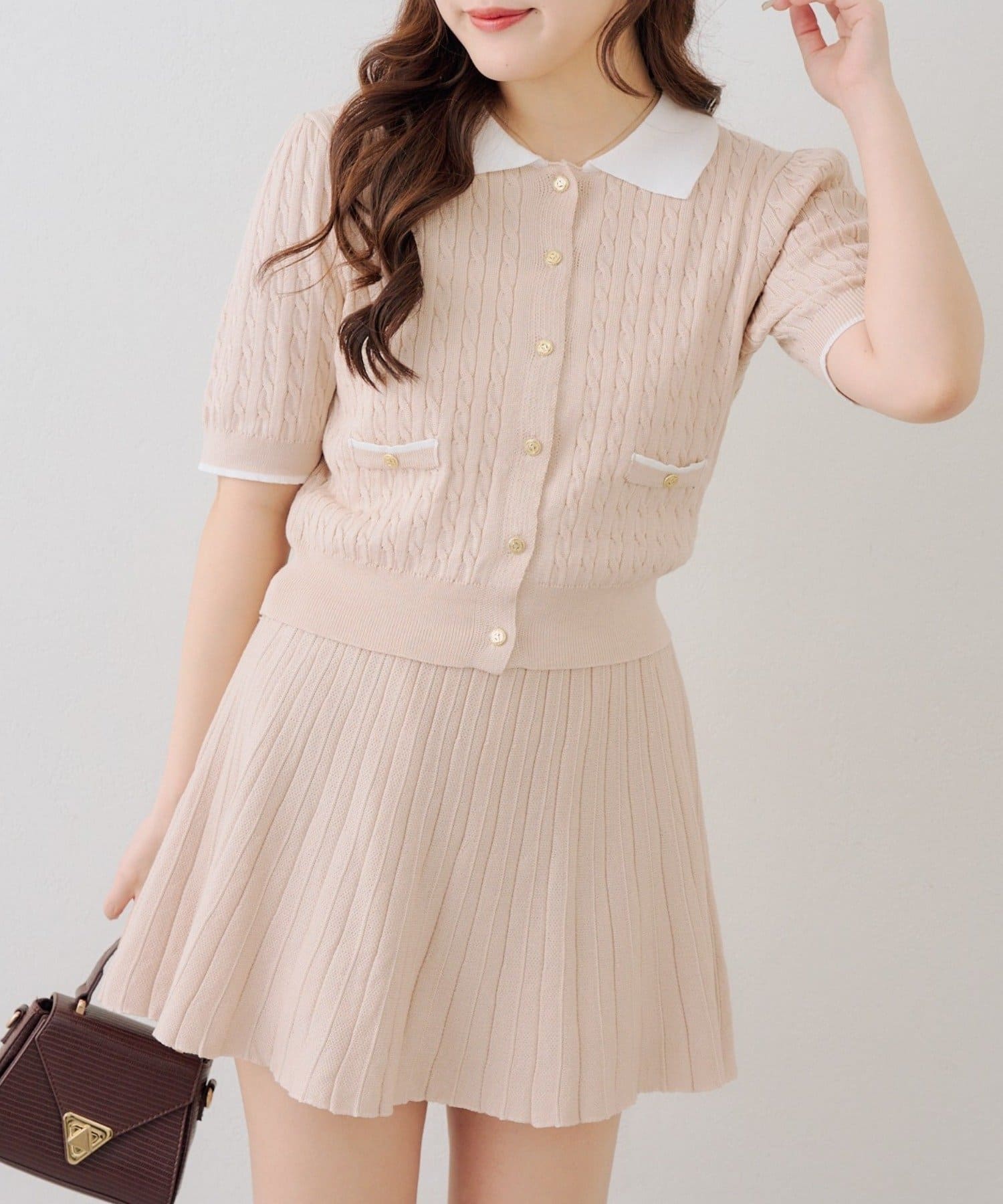 NICE CLAUP / OLIVE des OLIVE OUTLET(ナイスクラップ  / オリーブ デ オリーブ アウトレット) 【continuer】配色ケーブルニットセットアップ