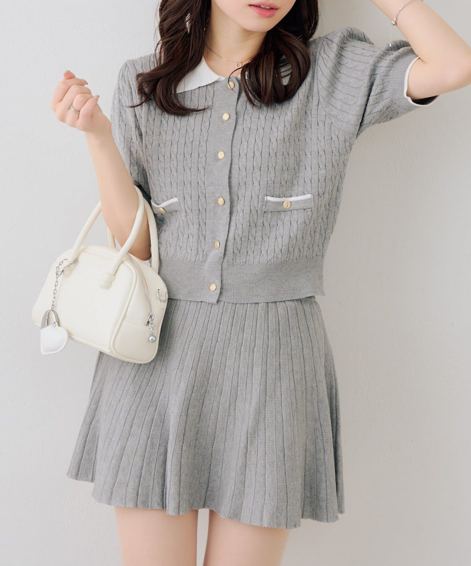 NICE CLAUP / OLIVE des OLIVE OUTLET(ナイスクラップ  / オリーブ デ オリーブ アウトレット) 【continuer】配色ケーブルニットセットアップ