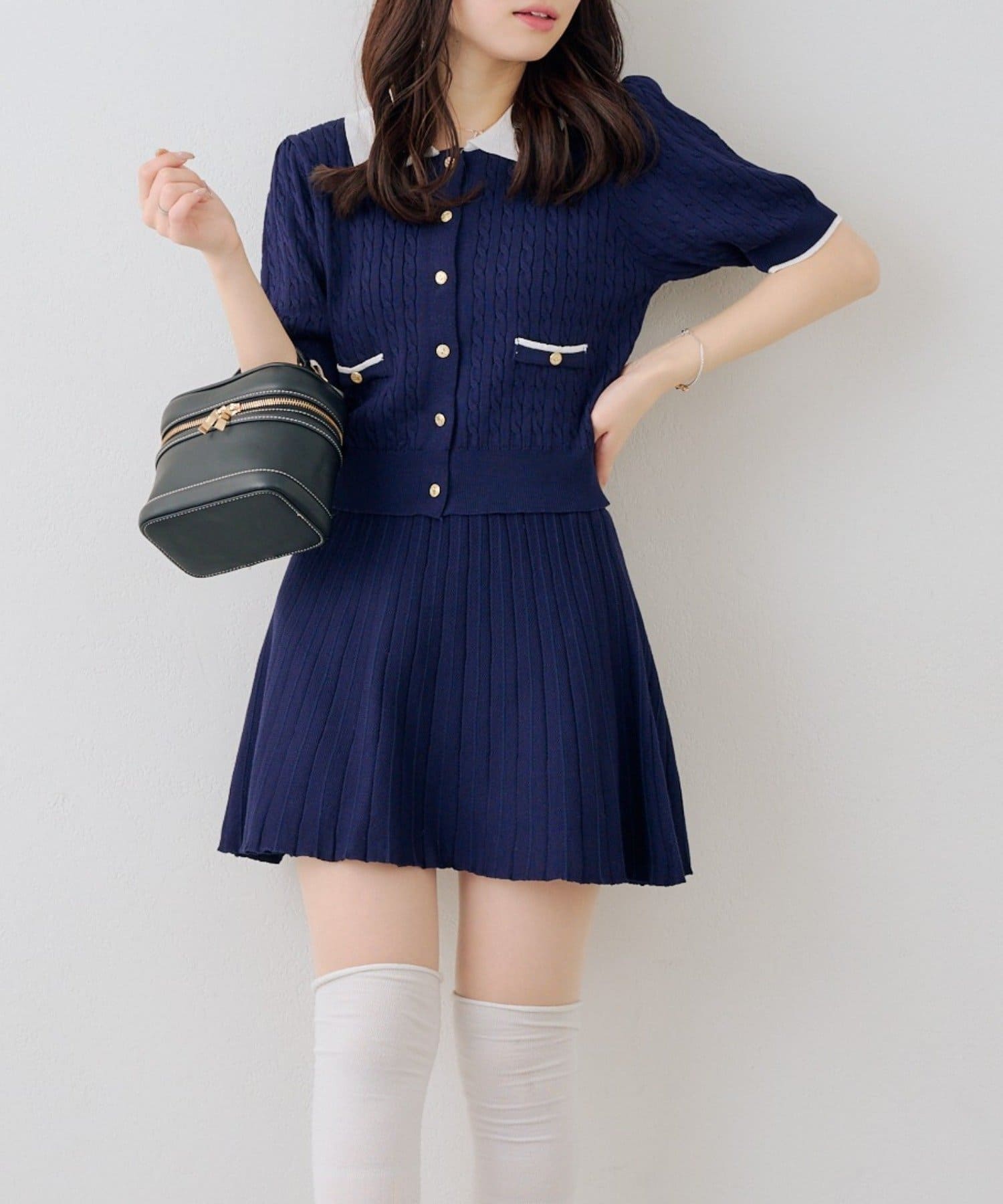 NICE CLAUP / OLIVE des OLIVE OUTLET(ナイスクラップ  / オリーブ デ オリーブ アウトレット) 【continuer】配色ケーブルニットセットアップ