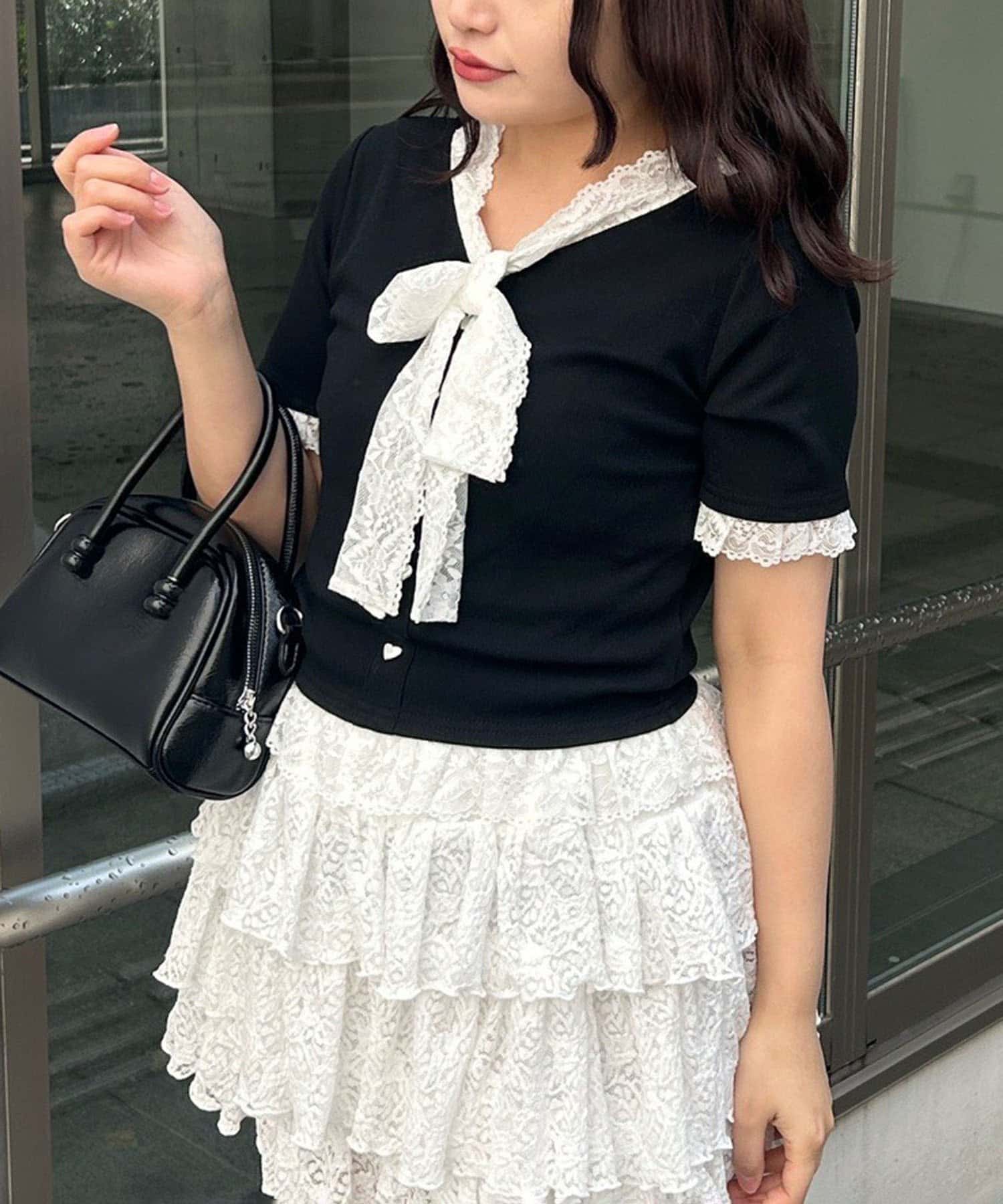 NICE CLAUP / OLIVE des OLIVE OUTLET(ナイスクラップ  / オリーブ デ オリーブ アウトレット) 【ANOTHER BRANCH】レースリボン付テレコプルオーバー