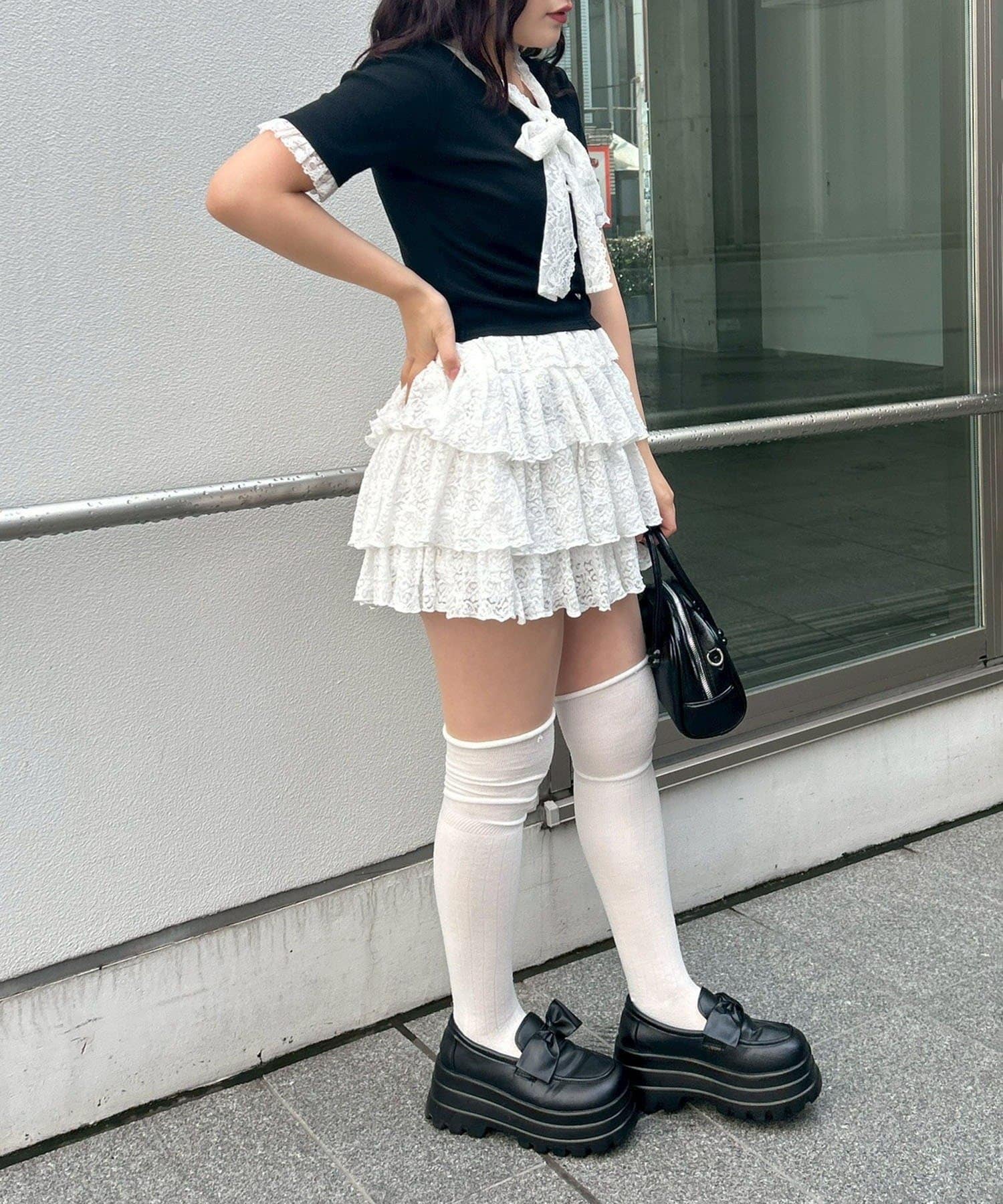 NICE CLAUP / OLIVE des OLIVE OUTLET(ナイスクラップ  / オリーブ デ オリーブ アウトレット) 【ANOTHER BRANCH】レースリボン付テレコプルオーバー