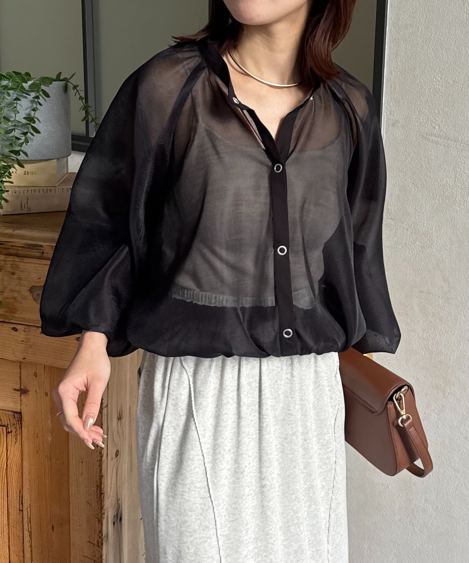 Thevon.(ゼヴォン) スナップボタンシアーギャザーブルゾン