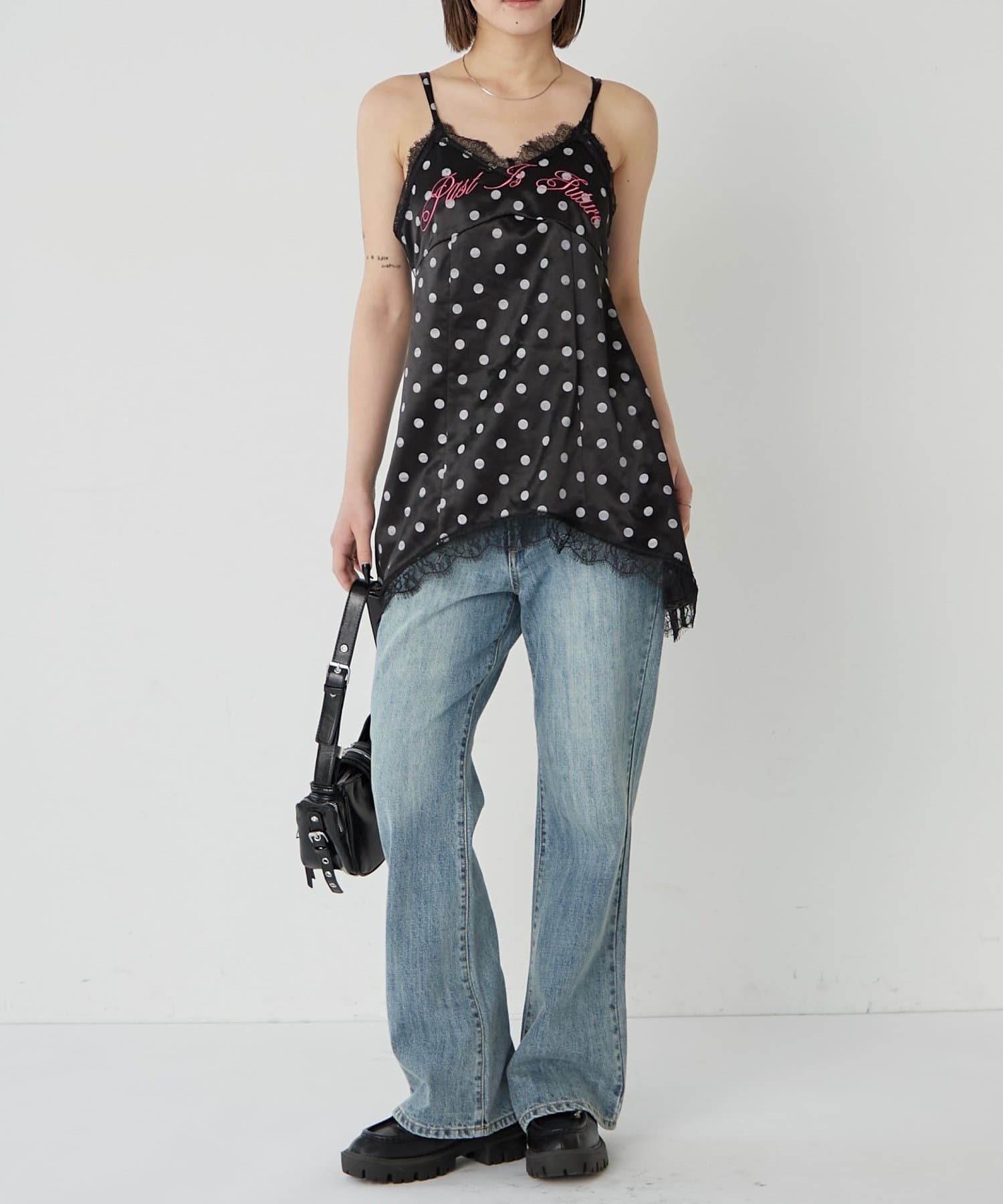 WHO’S WHO gallery(フーズフーギャラリー) ロゴサテンキャミワンピ(ドット柄/無地)