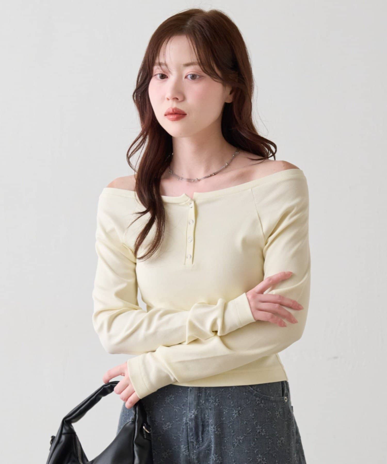 Kastane(カスタネ) 【4.5(日)0:00発売/無地&ボーダー】オフショルリブtee