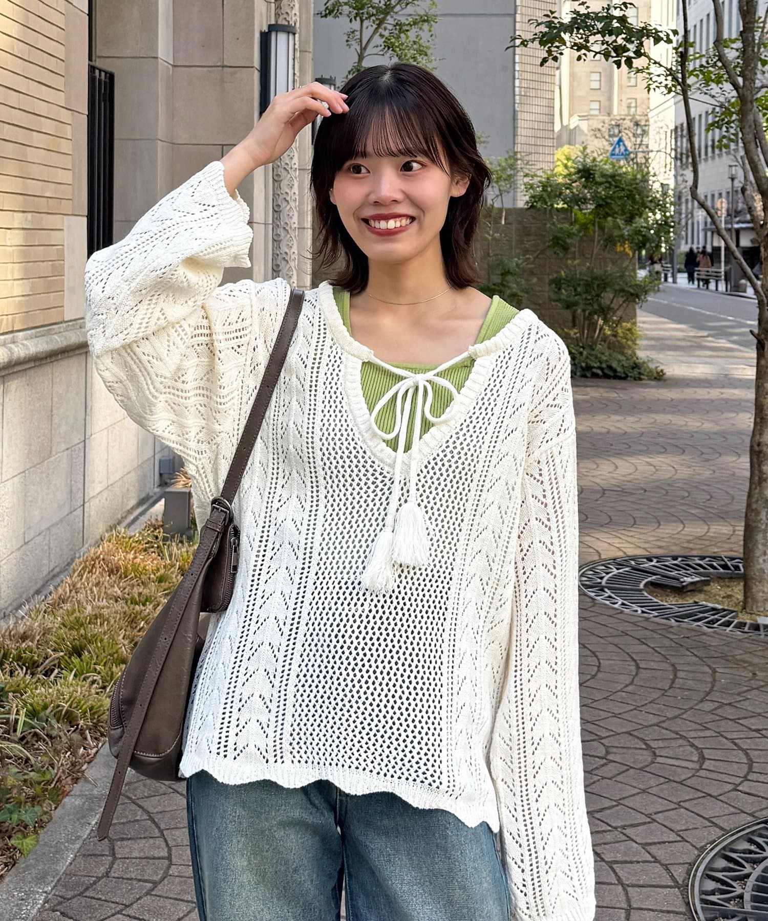 CPCM(シーピーシーエム) 【ASUKA's企画】かぎ編みVネックニット