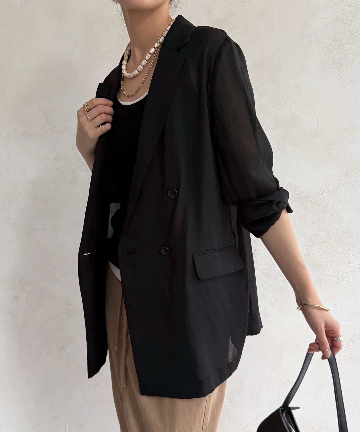 DOUDOU(ドゥドゥ) 【24日 10%OFFで予約スタート！】バックスリットシアーダブルジャケット